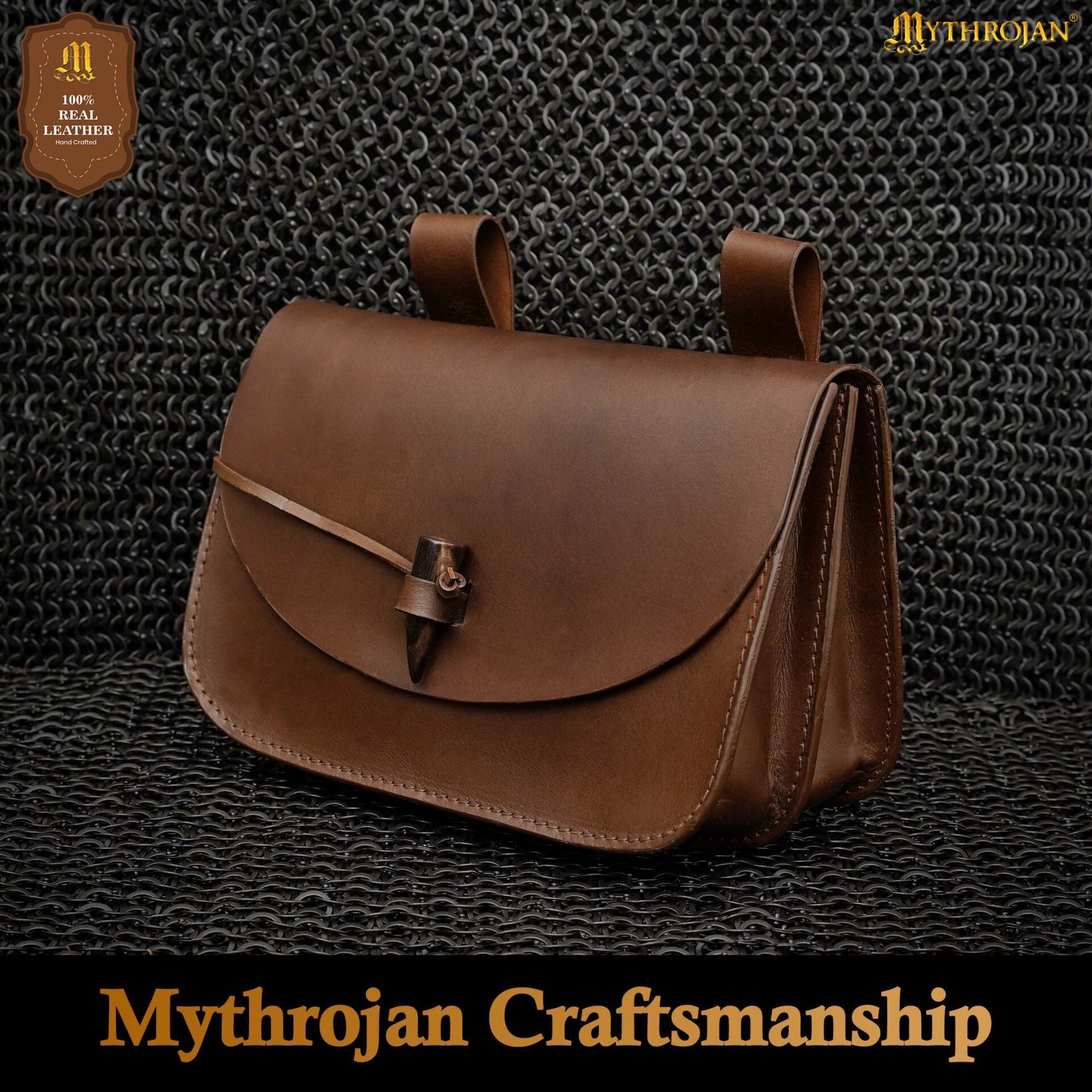 Mythical Venture Medieval Leather Bag - Full Grain Brown Bolsa para Larp y Temas Medievales - Imagen 7