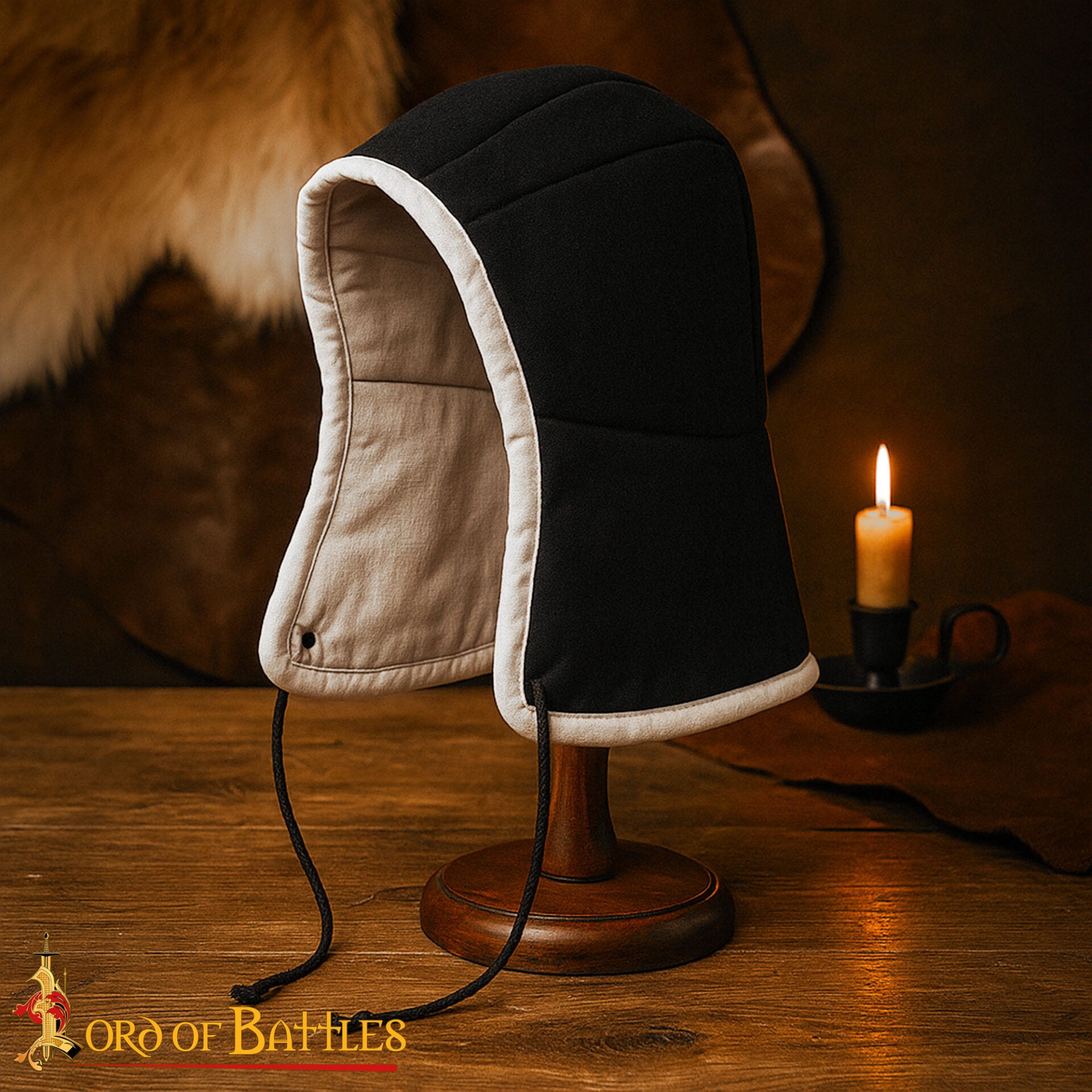 Gorra Acolchada Medieval - Forro de Casco Acolchado Negro - Imagen 1