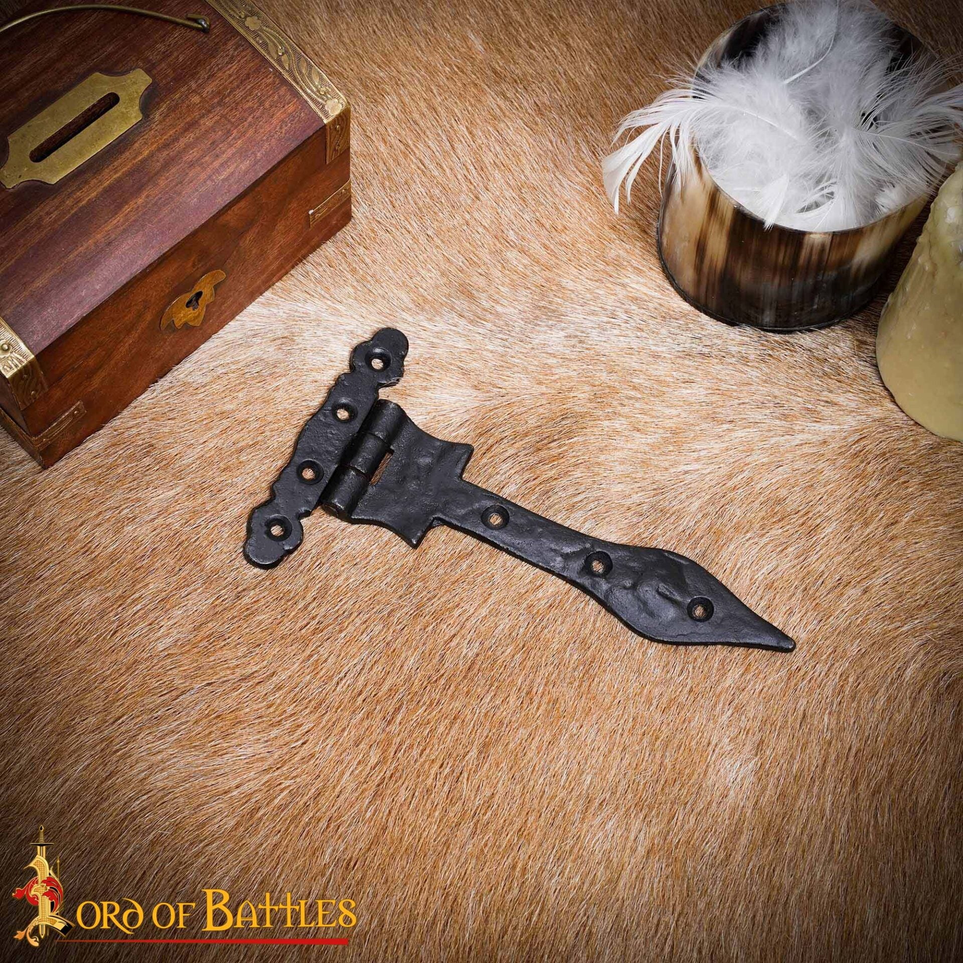 Bisagra Medieval en T de Hierro Forjado a Mano con Punta de Lanza - Bisagra Rústica con Correa Negra para Puertas de Granero, Cofres, Armarios y Puertas - Imagen 6