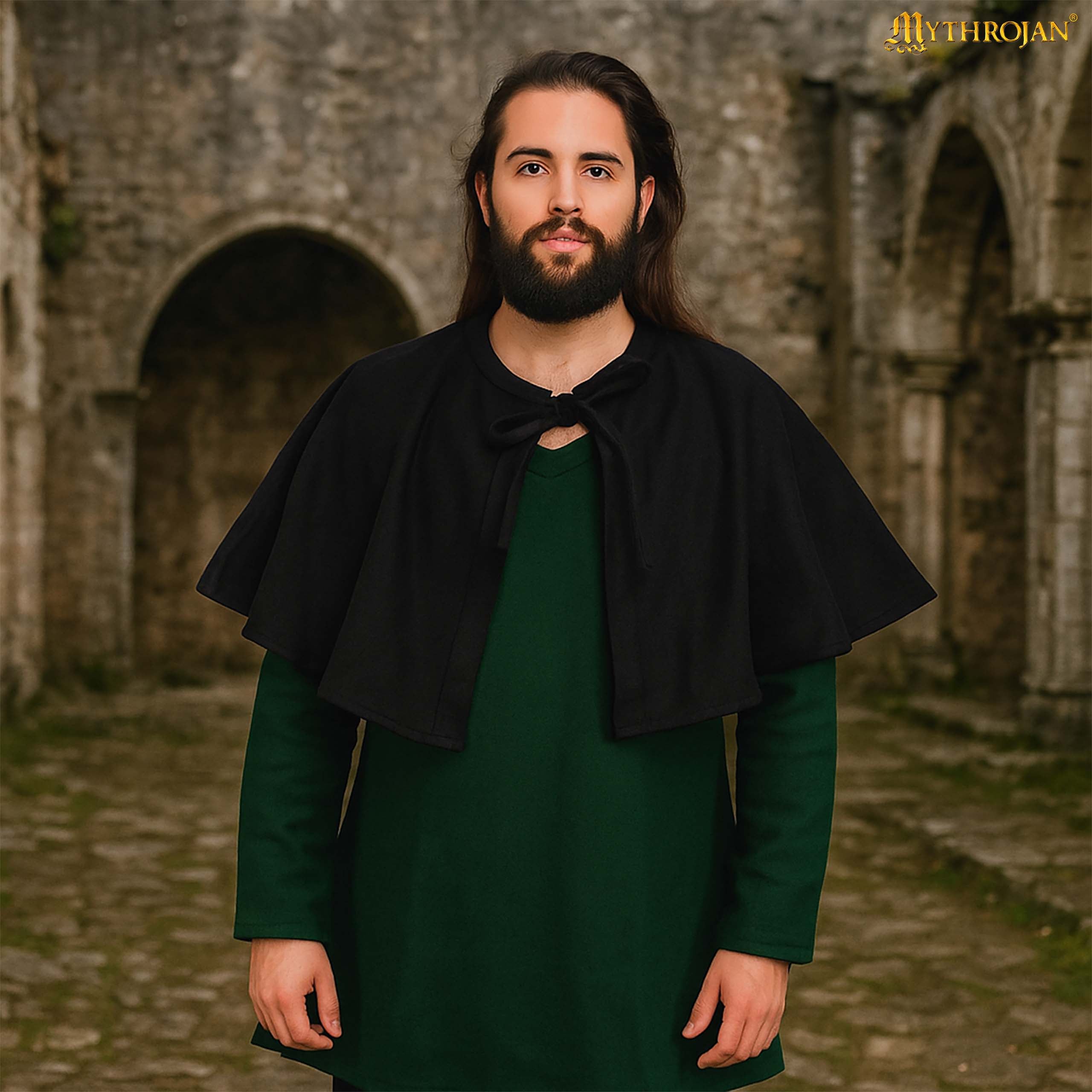 Capa Medieval Corta de Lana Capa de Hombro para Larp, Teatro, Escena y Disfraz Renacentista - Imagen 1