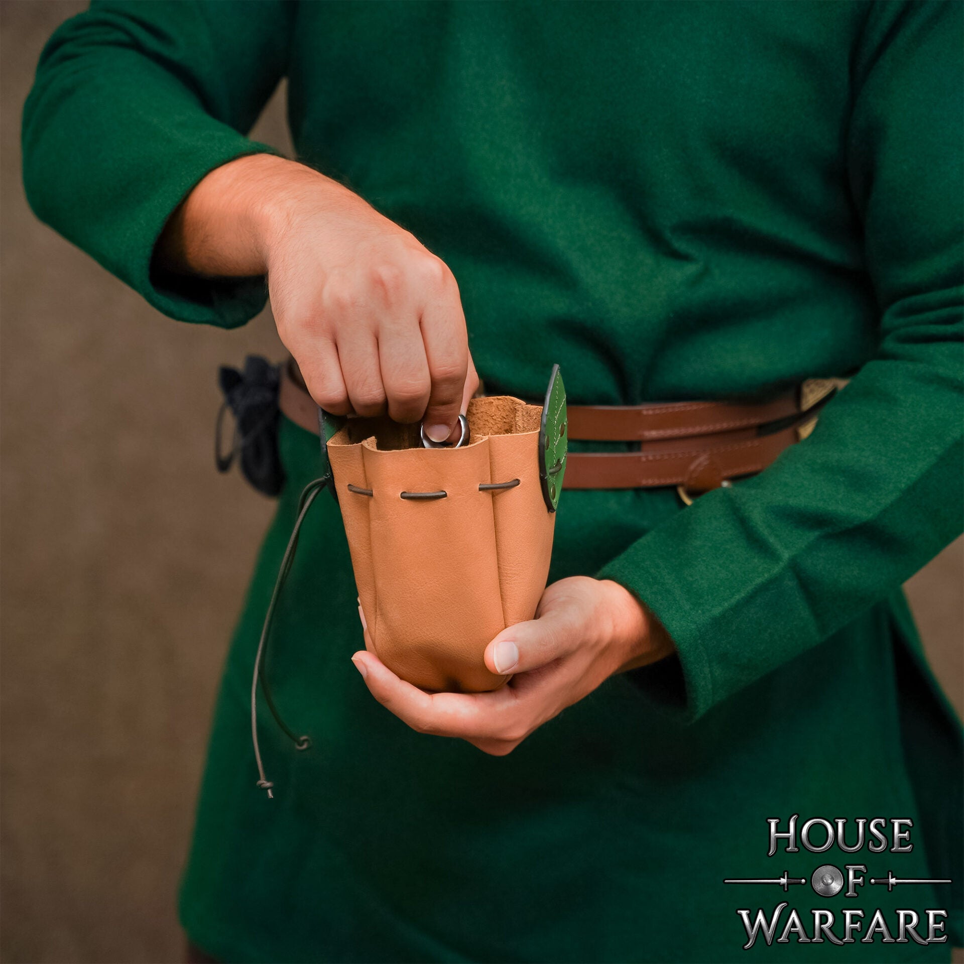 Funda Medieval de Cuero para Cinturón con Detalles de Hojas - Funda de Cordón Marrón Claro para Monedas y Accesorios - Imagen 7