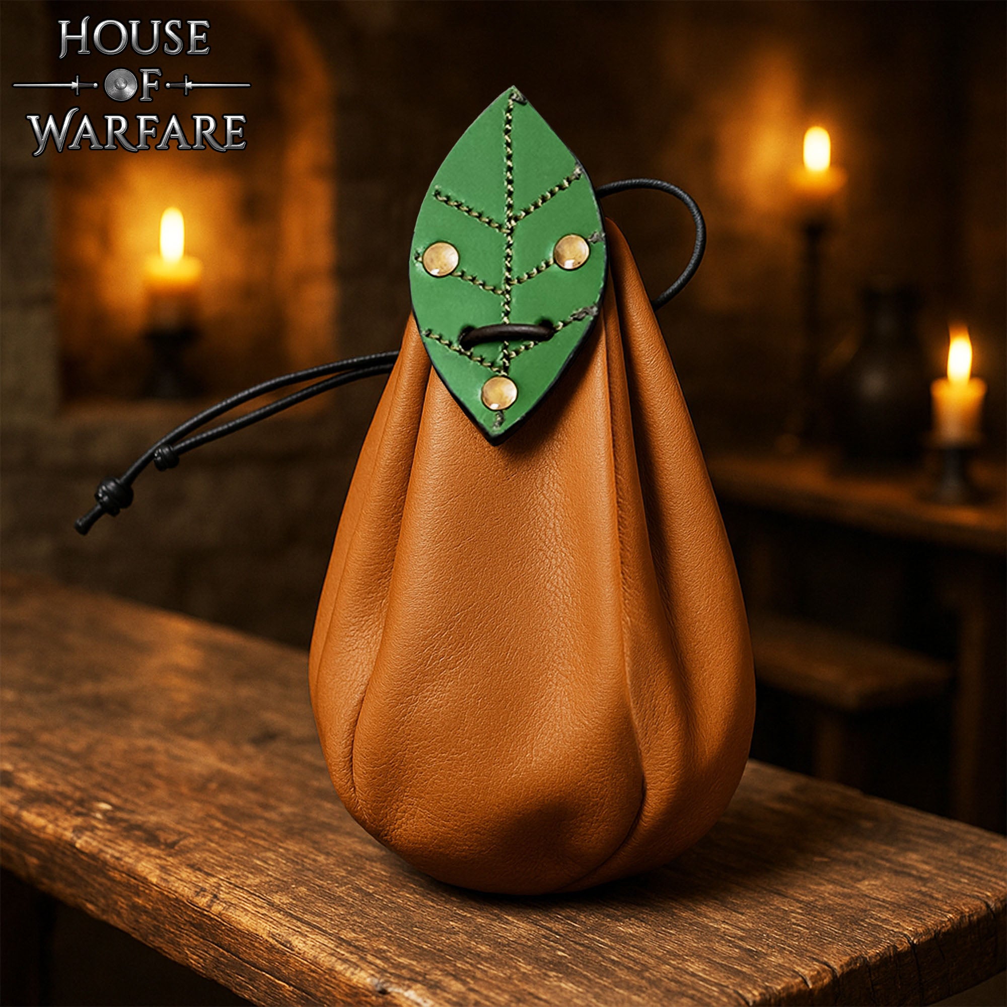 Funda Medieval de Cuero para Cinturón con Detalles de Hojas - Funda de Cordón Marrón Claro para Monedas y Accesorios - Imagen 1