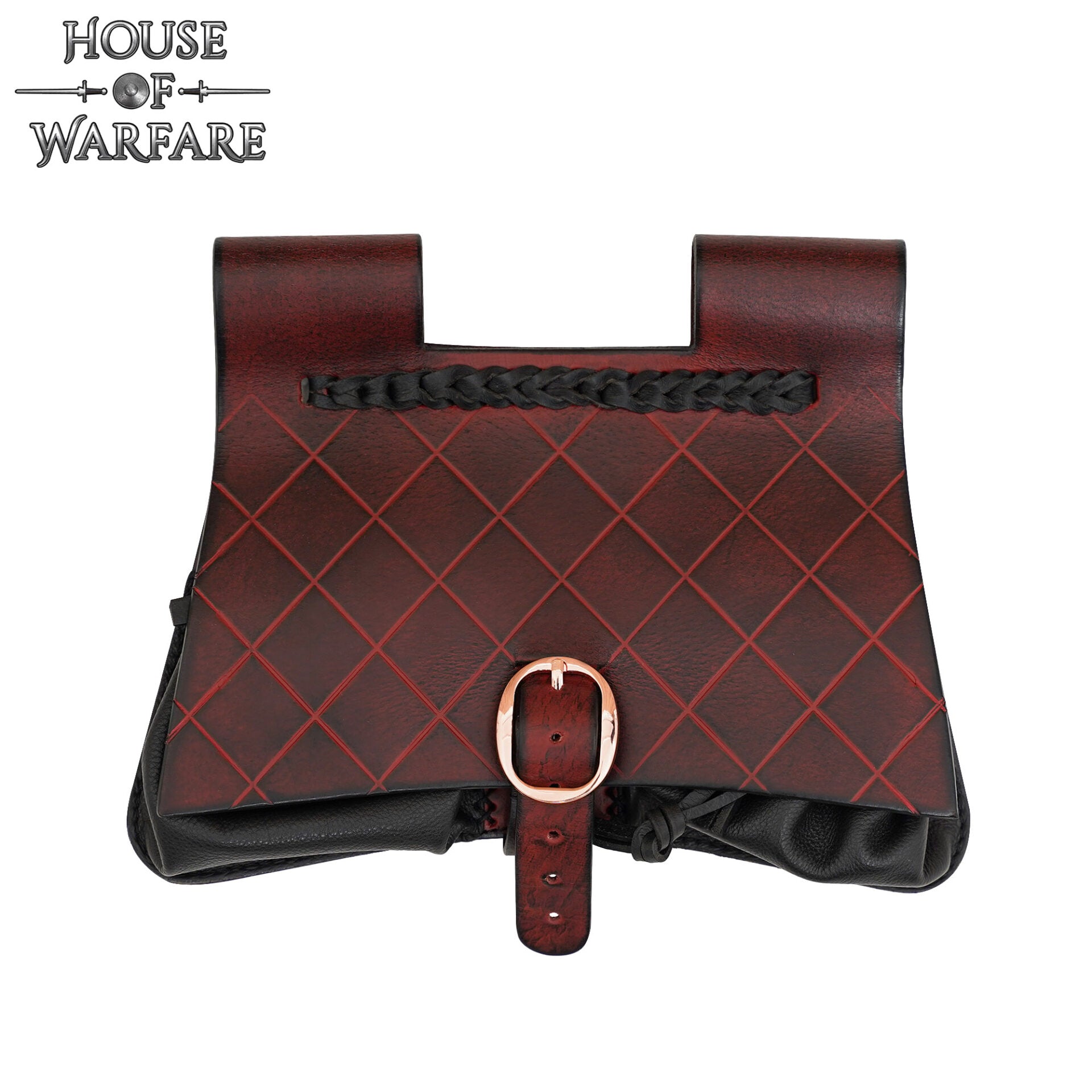 Riñonera Medieval de Cuero - Bolsa Negra y Granate Hecha a Mano con Múltiples Compartimentos Interiores - Imagen 4