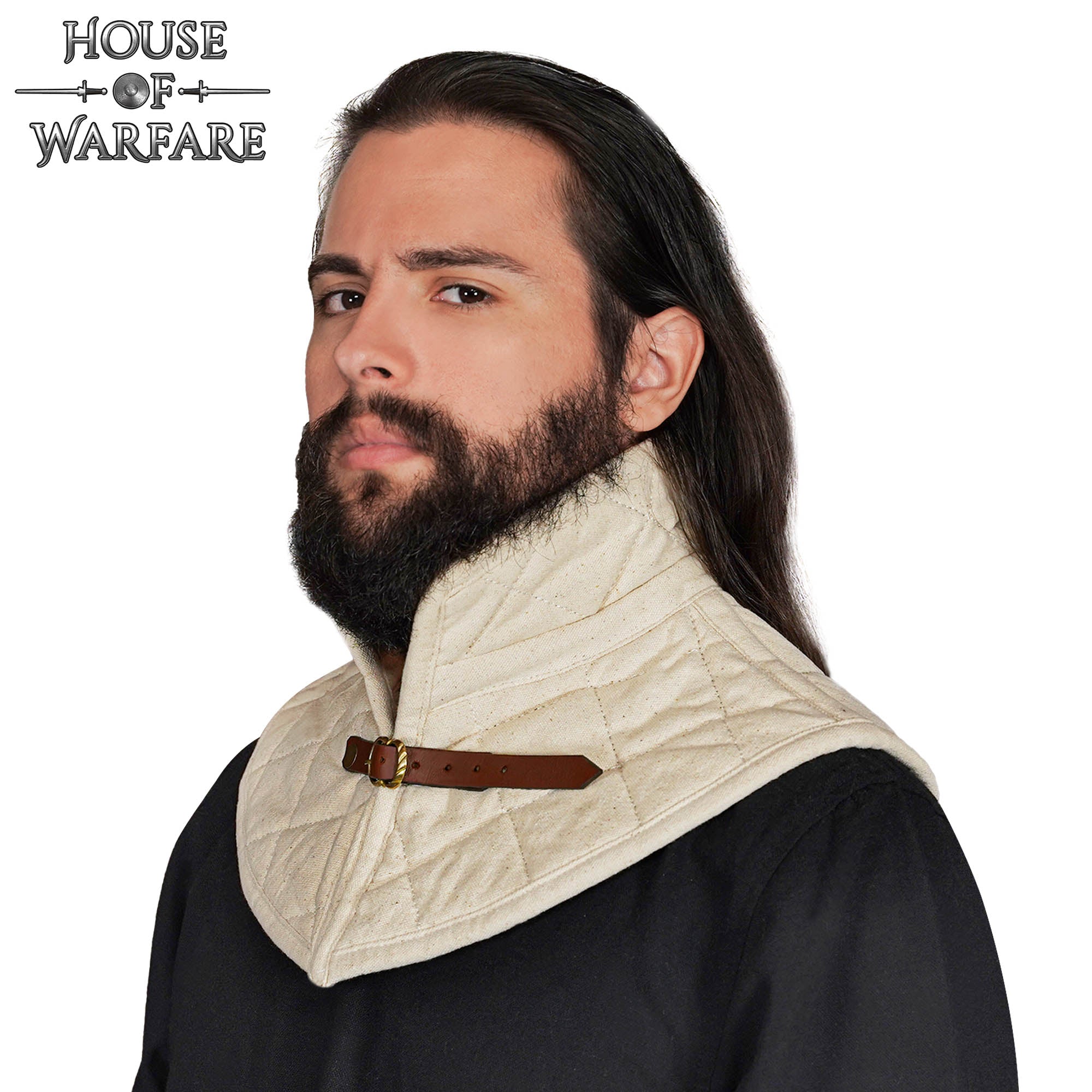 Cuello de Gambesón Medieval Acolchado con Relleno de Algodón y Hebilla de Cuero - Imagen 4