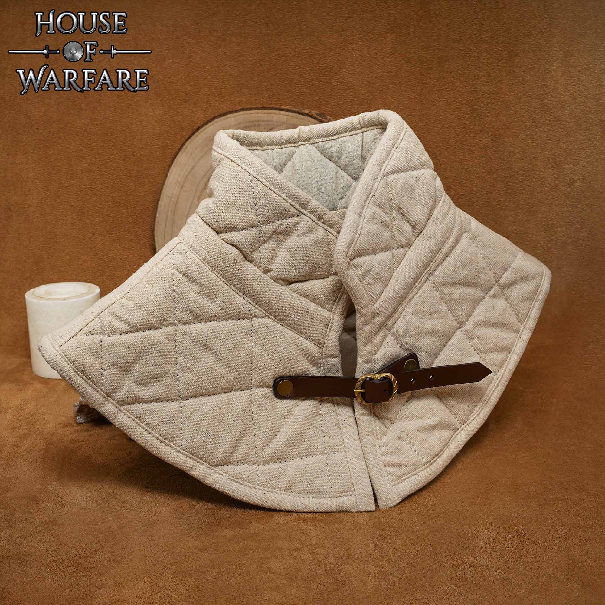 Cuello de Gambesón Medieval Acolchado con Relleno de Algodón y Hebilla de Cuero - Imagen 5