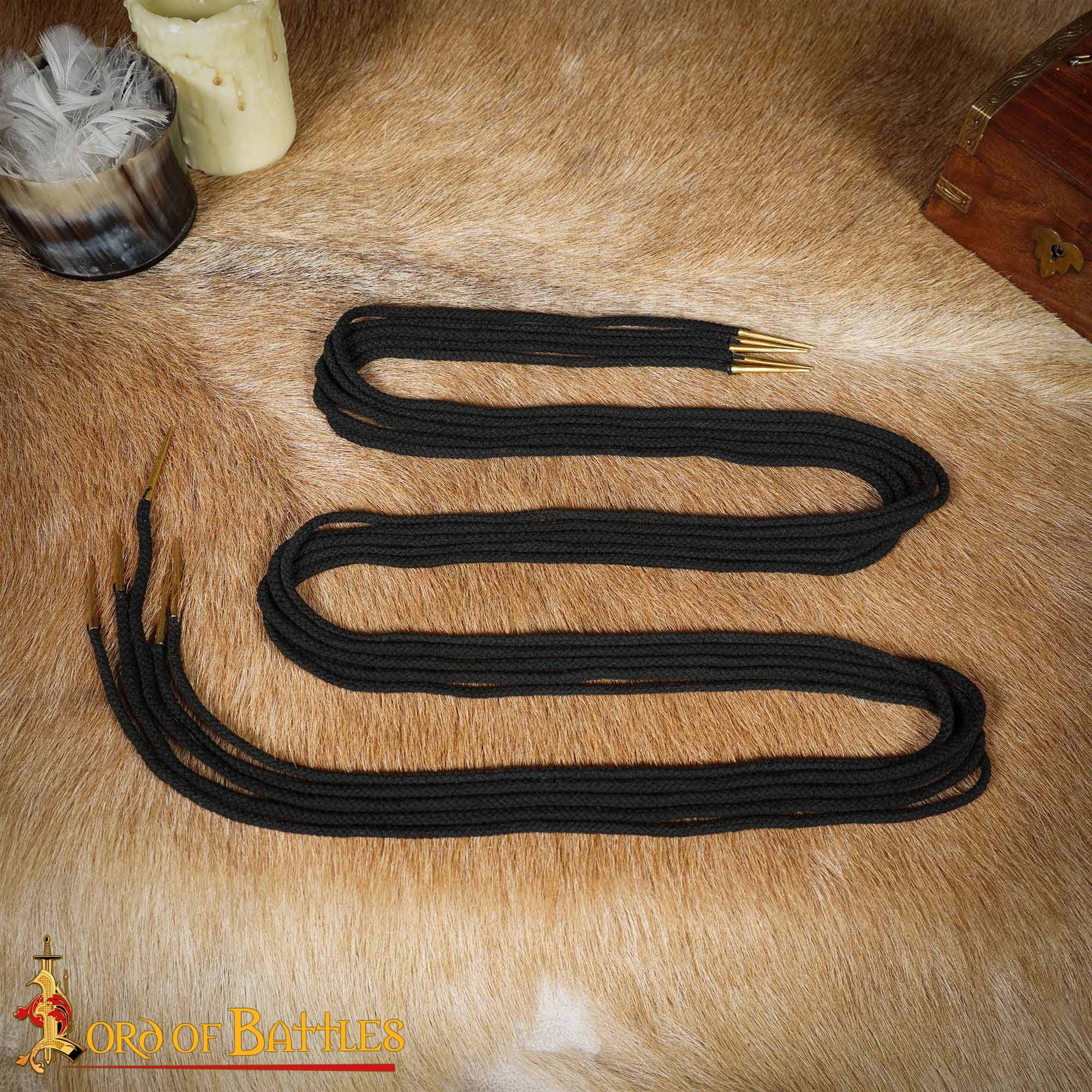 Cordones de Algodón Negro con Remates de Latón Macizo - Juego de 5 Corbatas Medievales - Imagen 2