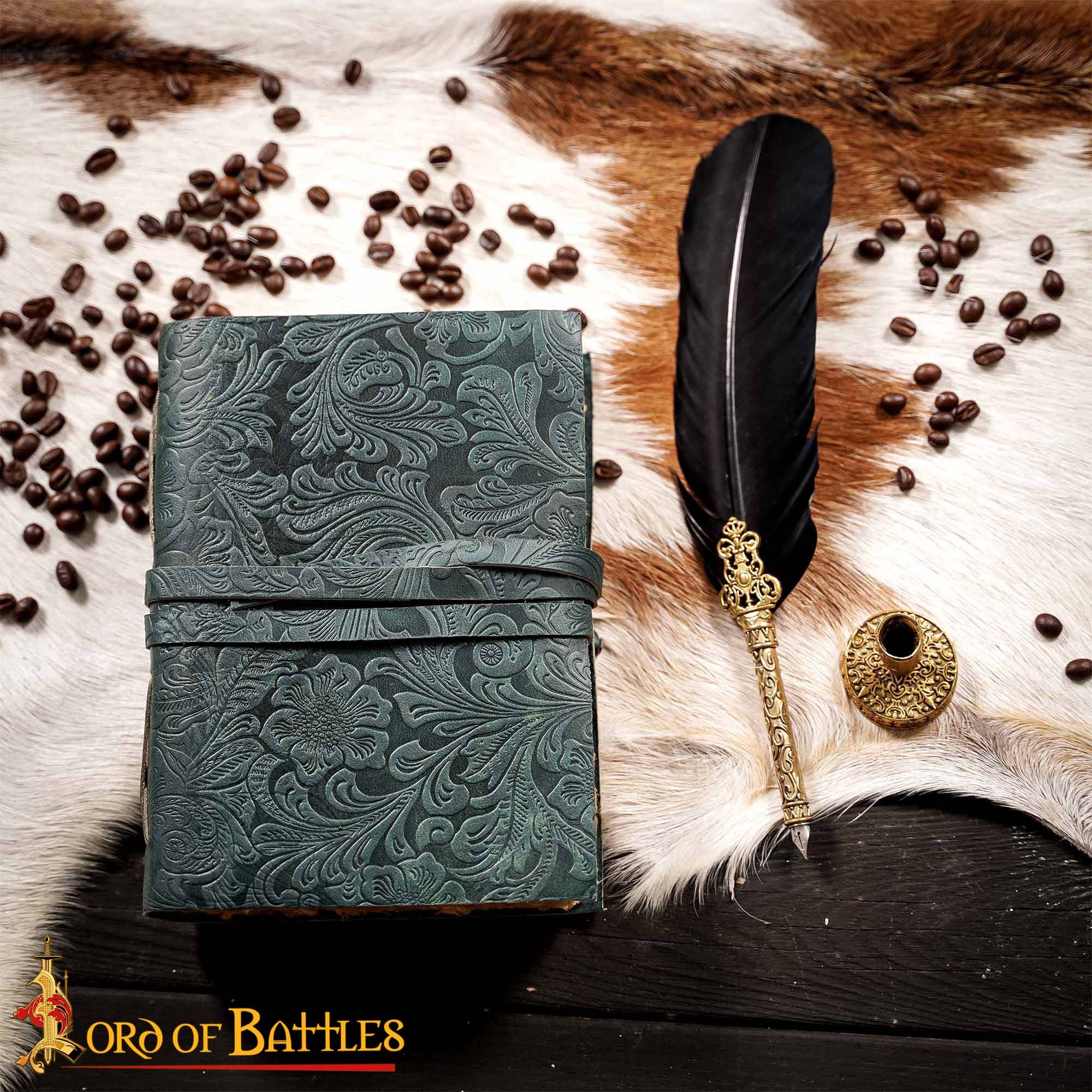 Diario Medieval de Cuero con Papel Antiguo -verde - Diario Hecho a Mano - Imagen 2