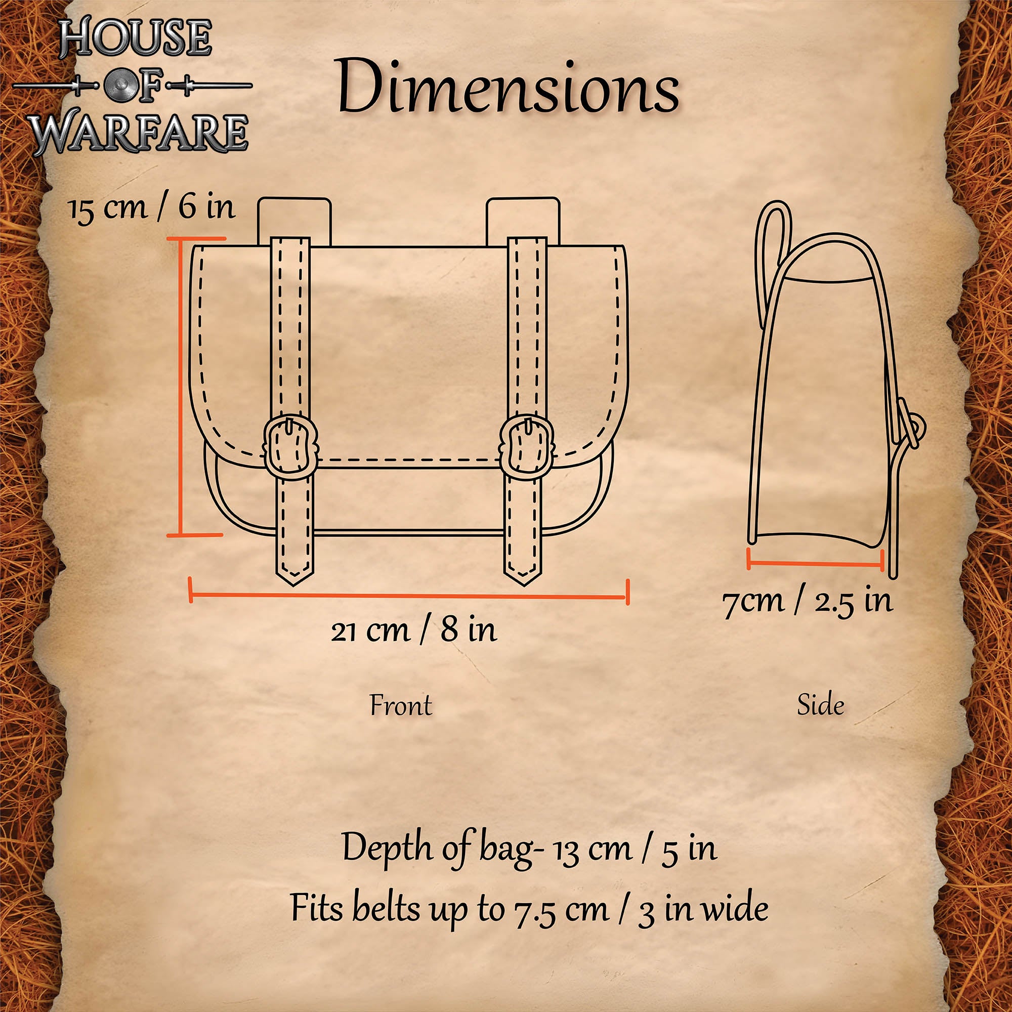 Riñonera Grande de Cuero Marrón Mercante - Bolsa Medieval con Hebillas Dobles de Latón - Imagen 3