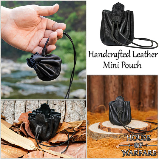 Monedero Pequeño de Cuero - Bolsita Artesanal Negra con Cordón para Monedas, Dados, Joyas - Imagen 10