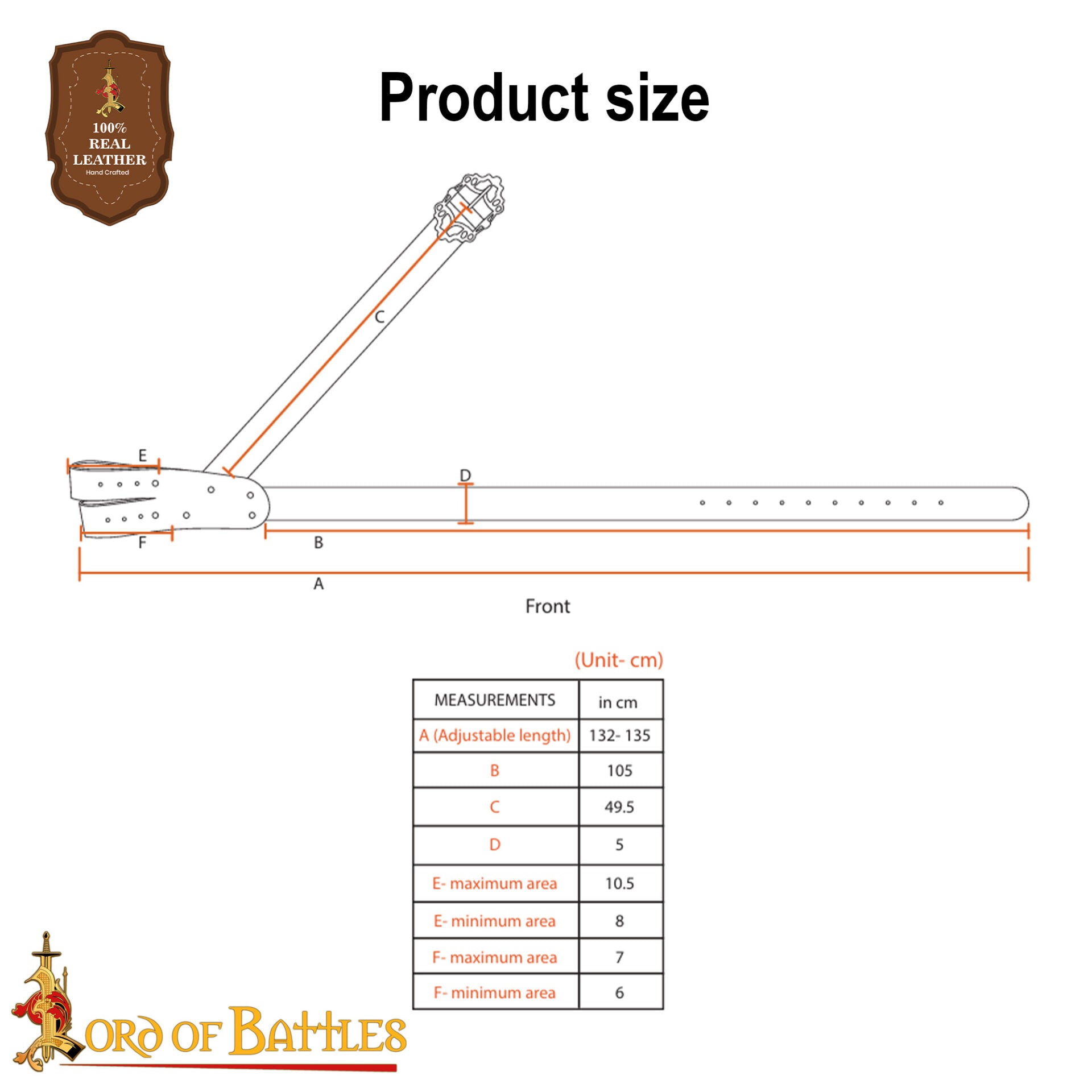 Pirate Baldric Leather Sword Belt - Cinturón de Hombro de Cuero Marrón Hecho a Mano con Hebilla de Latón - Imagen 3