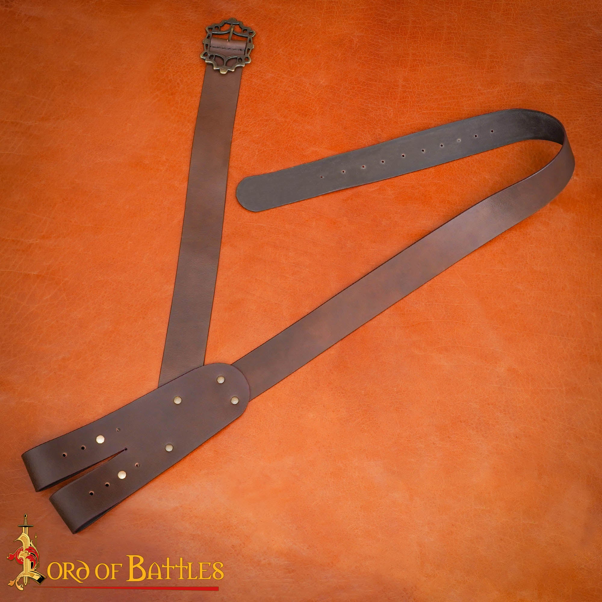 Pirate Baldric Leather Sword Belt - Cinturón de Hombro de Cuero Marrón Hecho a Mano con Hebilla de Latón - Imagen 1