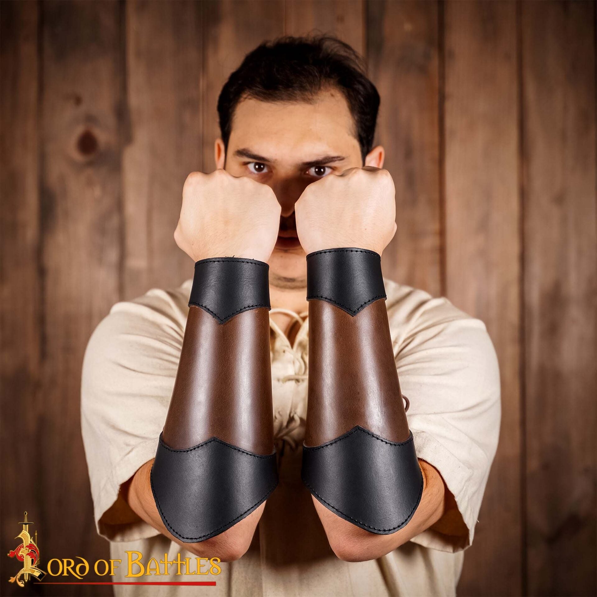 Brazaletes de Cuero Estilo Élfico Hechos a Mano - Par de Guardabrazos Marrón Auténtico - Imagen 2