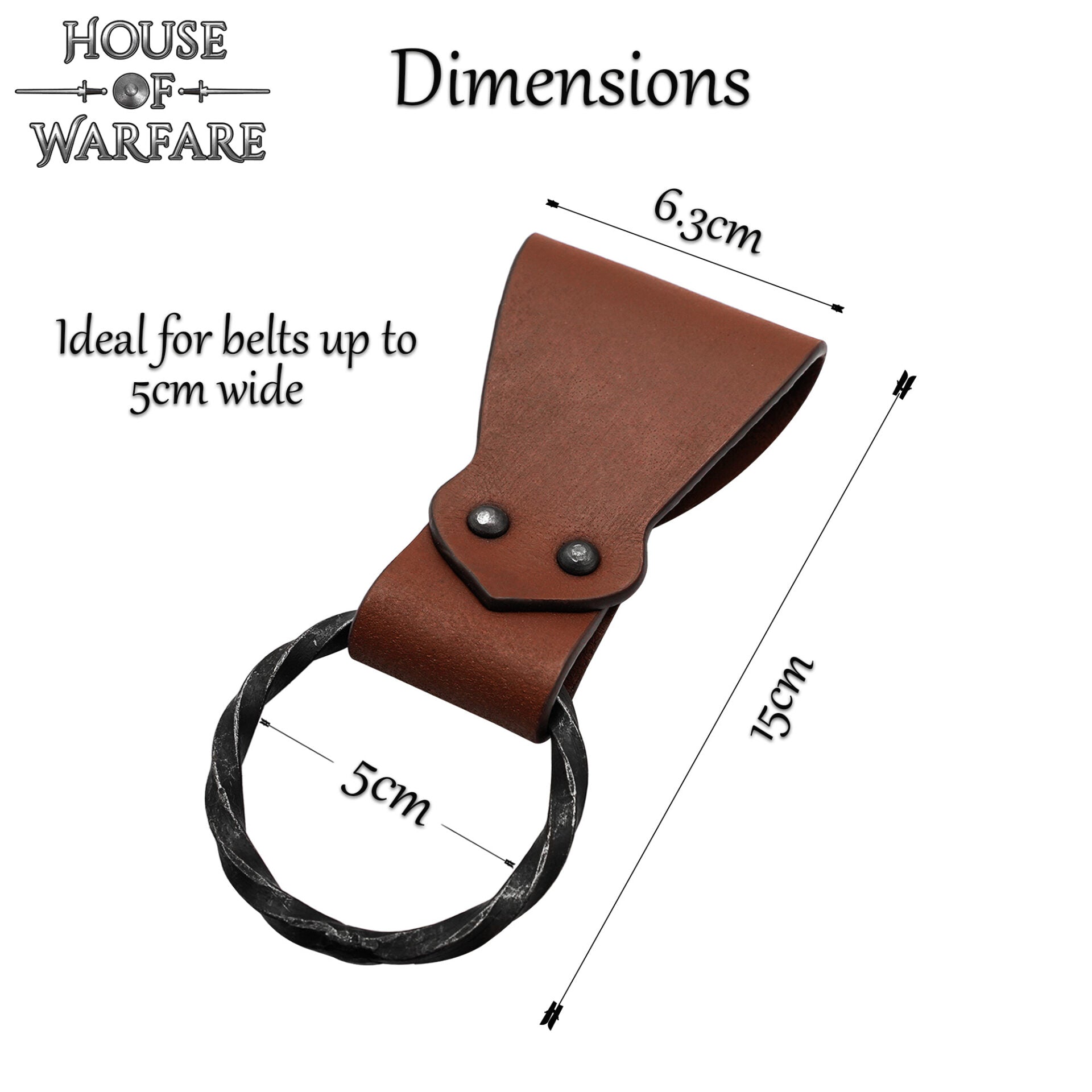 Rana Medieval de Cuero con Anillo de Hierro Torcido Forjado a Mano - Porta Cinturón Marrón para Hachas, Espadas y Herramientas - 6 "x1.5" - Imagen 3