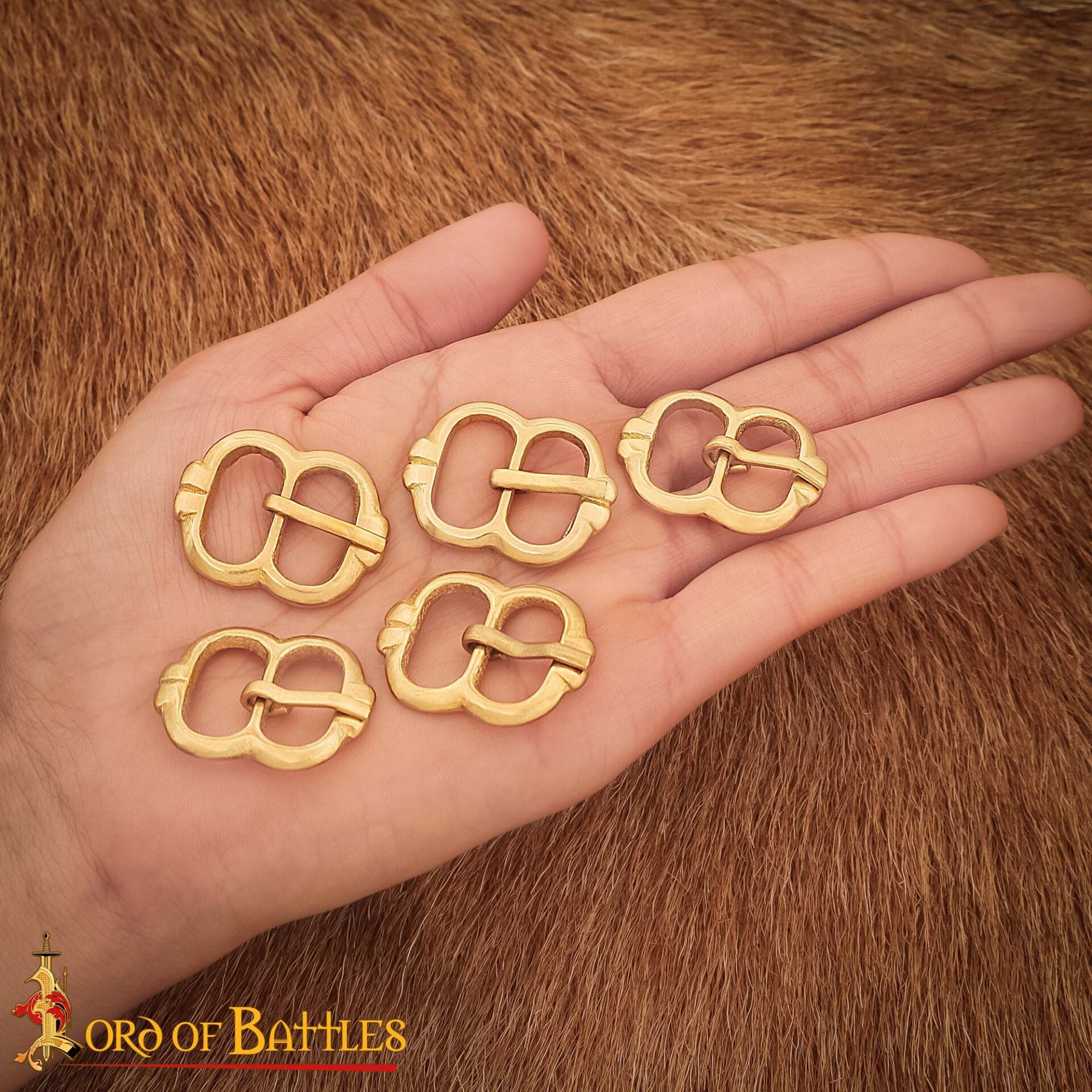 Juego de 5 Hebillas Medievales de Latón para Cinturón - Pequeños Cierres de Correa Decorativos para Ropa Histórica y Marroquinería - Imagen 5