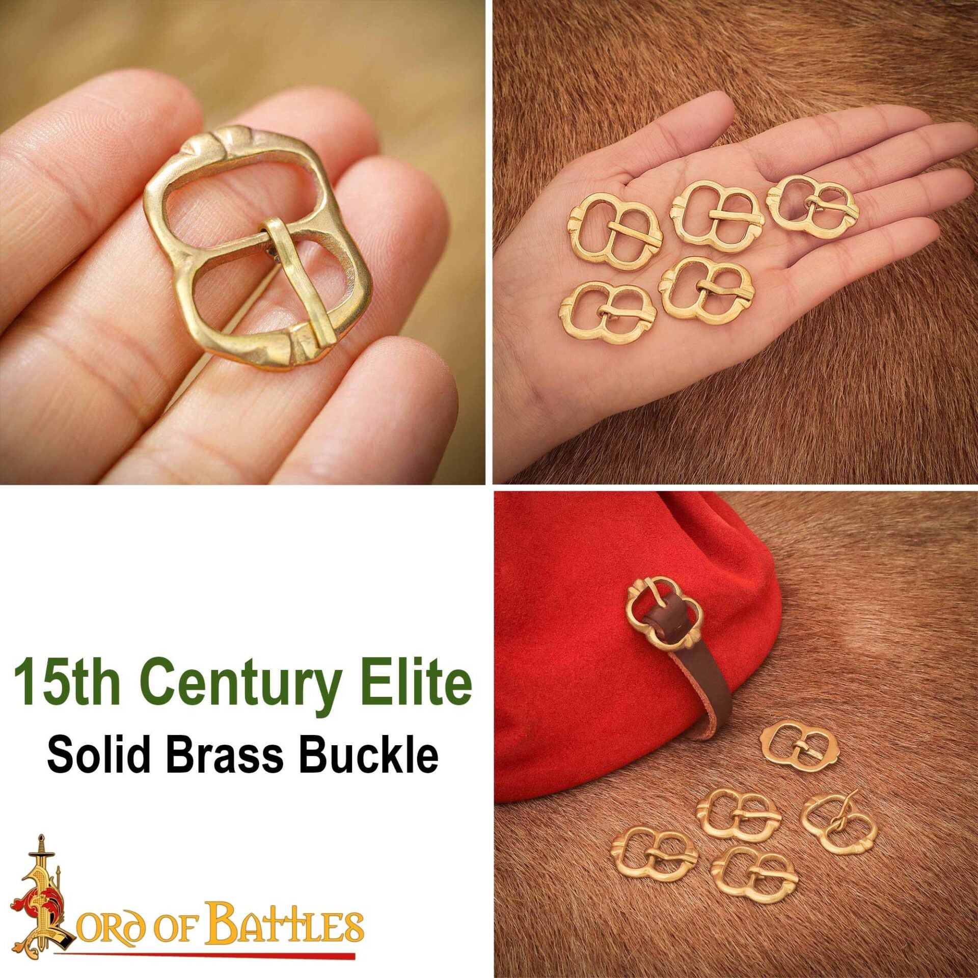 Juego de 5 Hebillas Medievales de Latón para Cinturón - Pequeños Cierres de Correa Decorativos para Ropa Histórica y Marroquinería - Imagen 7