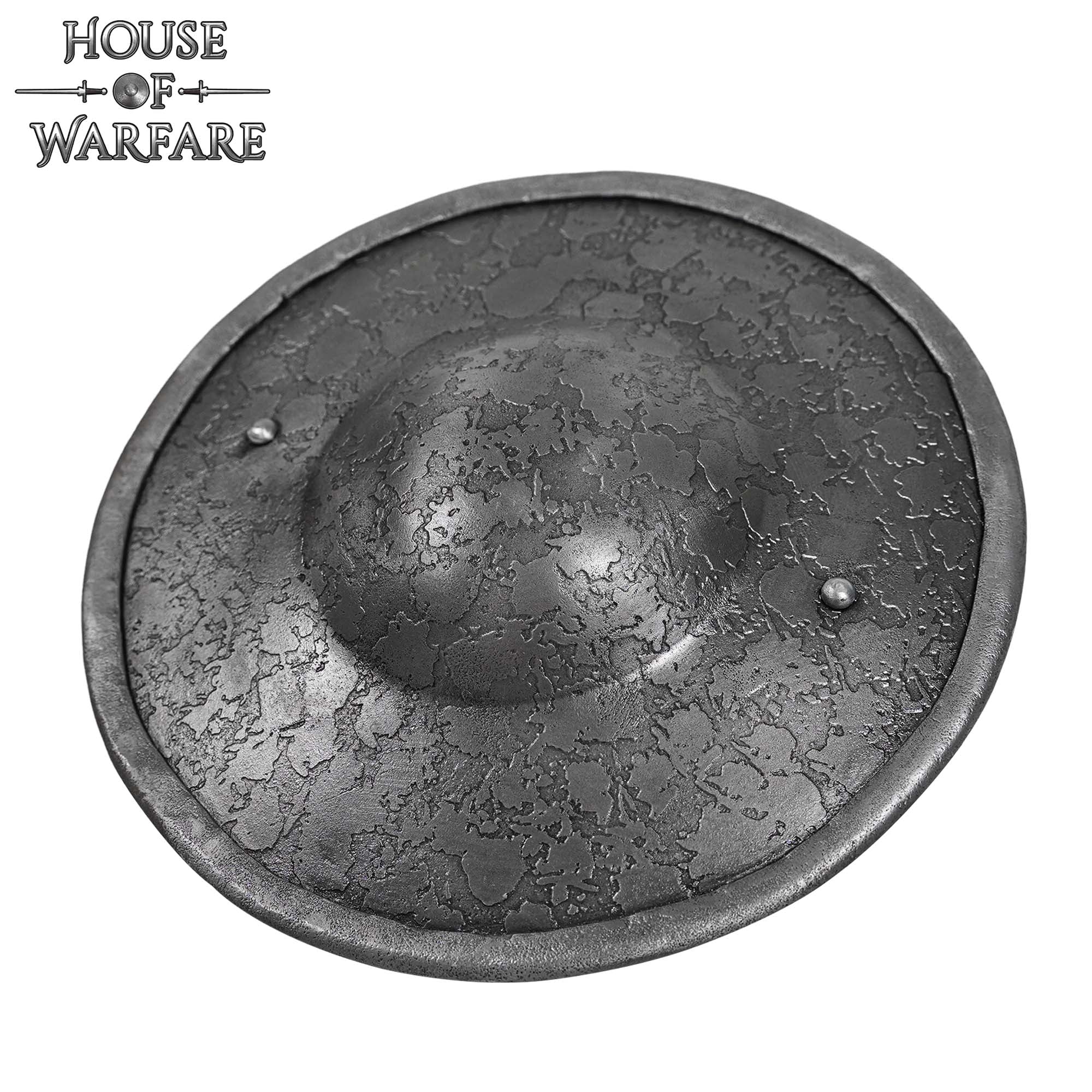 Escudo Medieval de Acero Calibre 14 23cm - Escudo Redondo Hecho a Mano con Empuñadura de Madera y Acabado Antiguo - Imagen 4