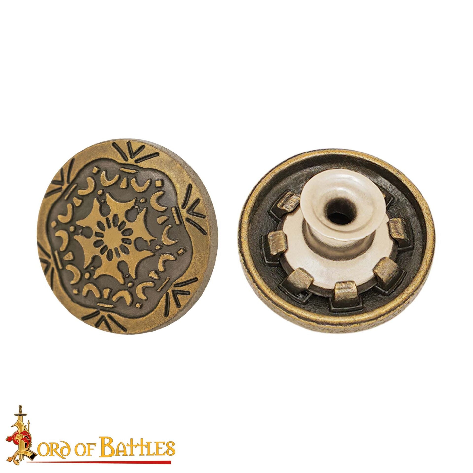 Botón Decorativo de Latón con Motivo Floral Medieval - Cierre Trasero de Remache - Imagen 5