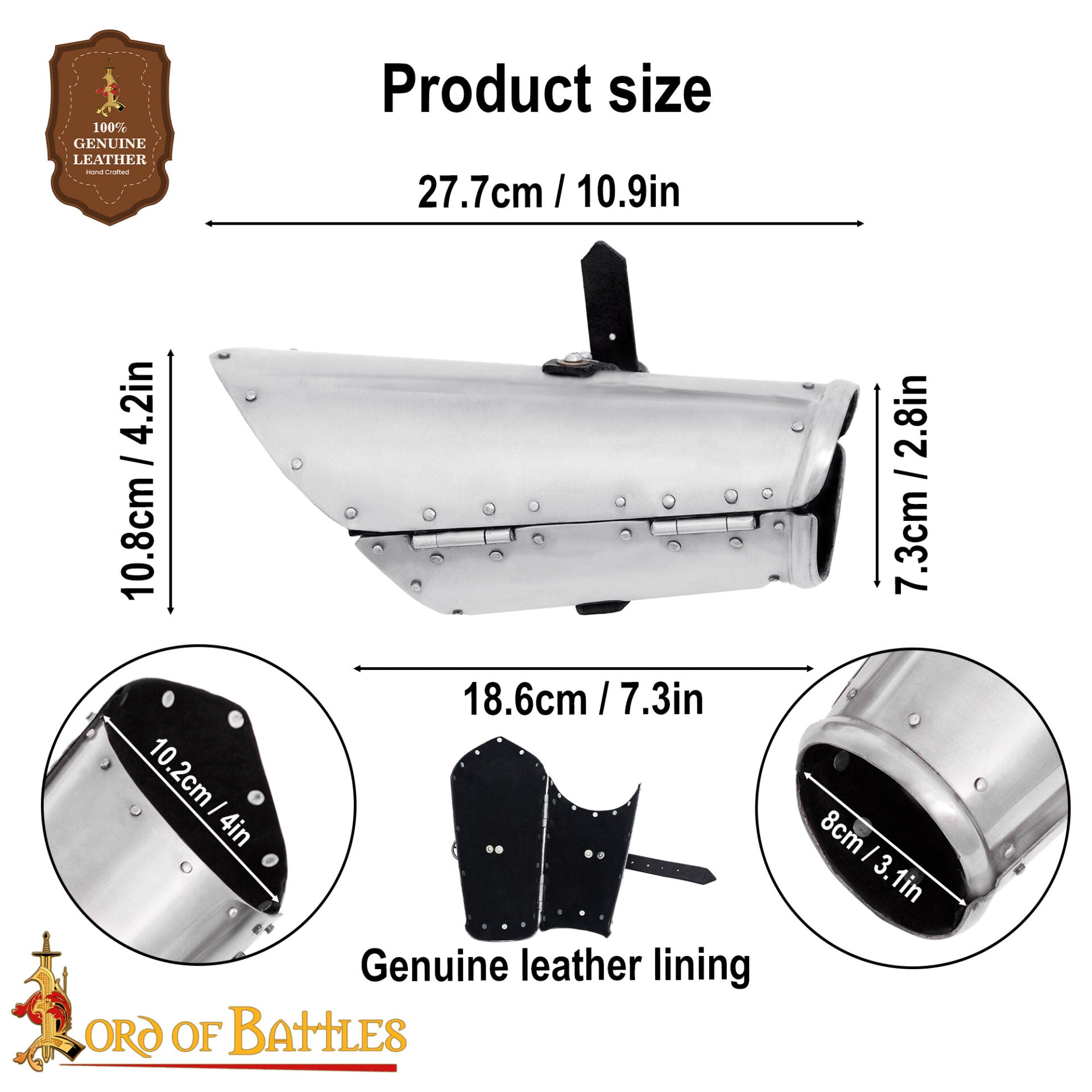 Brazales de Guerrero de los Siglos Xiv-xv - Armadura de Antebrazo de Acero con Forro de Ante - Imagen 3