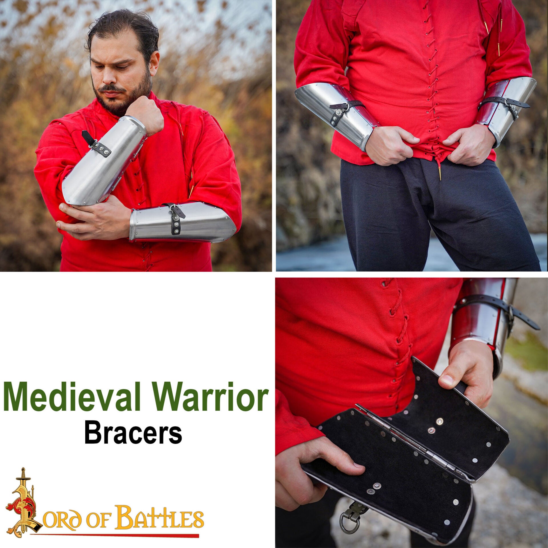 Brazales de Guerrero de los Siglos Xiv-xv - Armadura de Antebrazo de Acero con Forro de Ante - Imagen 8