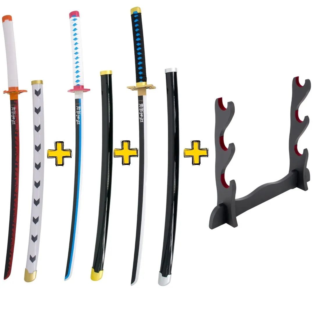 Pack Pilares del Honor con 3 Katanas de Bambú Kimetsu No Yaiba y Expositor Básico - Espadas y Más.