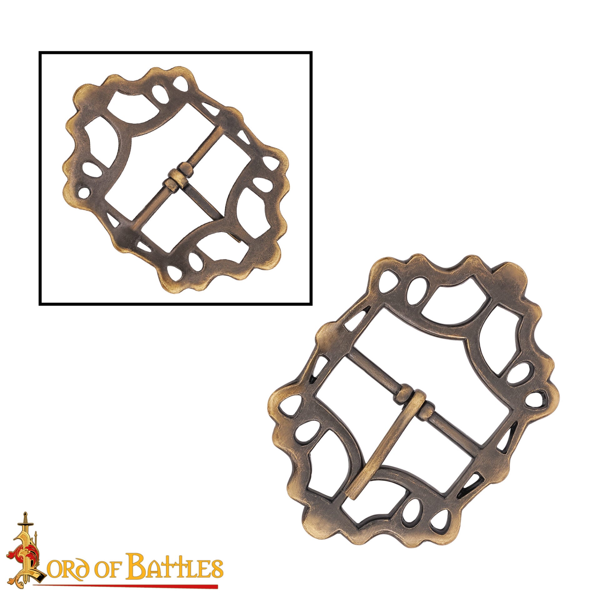 Cinturón Medieval de Latón Hebilla Gótica - Acabado Latón Antiguo - Imagen 4