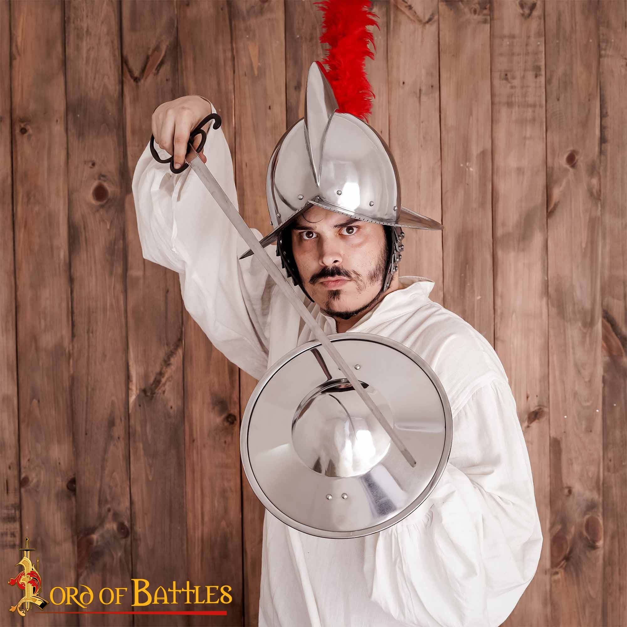 Casco Español de Peine Morion de Acero con Auténtico Penacho de Plumas Rojas - Siglo Xvi-xvii - Imagen 2