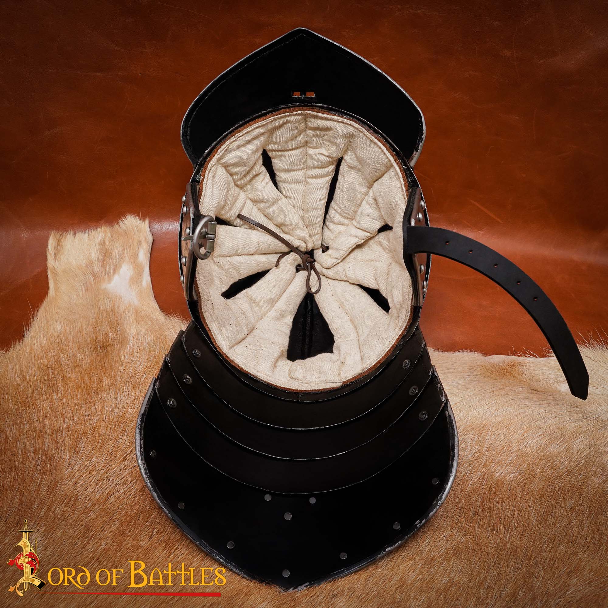 Auténtico Casco Medieval con Cola de Langosta - Acero de Calibre 16 con Forro Acolchado para Larp y Exhibición - Imagen 8
