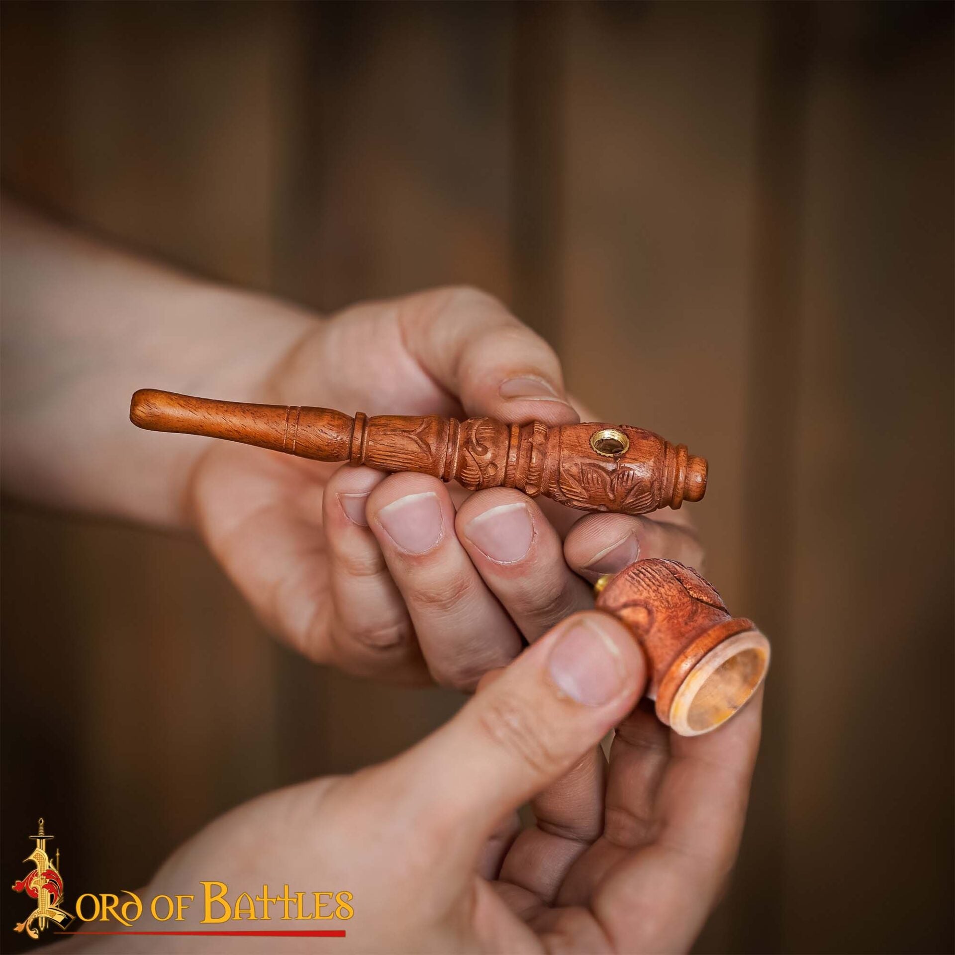Mini Pipa de Madera para Fumar - Pipa de Bolsillo de Madera Tallada a Mano con Grabado Vintage - Imagen 5
