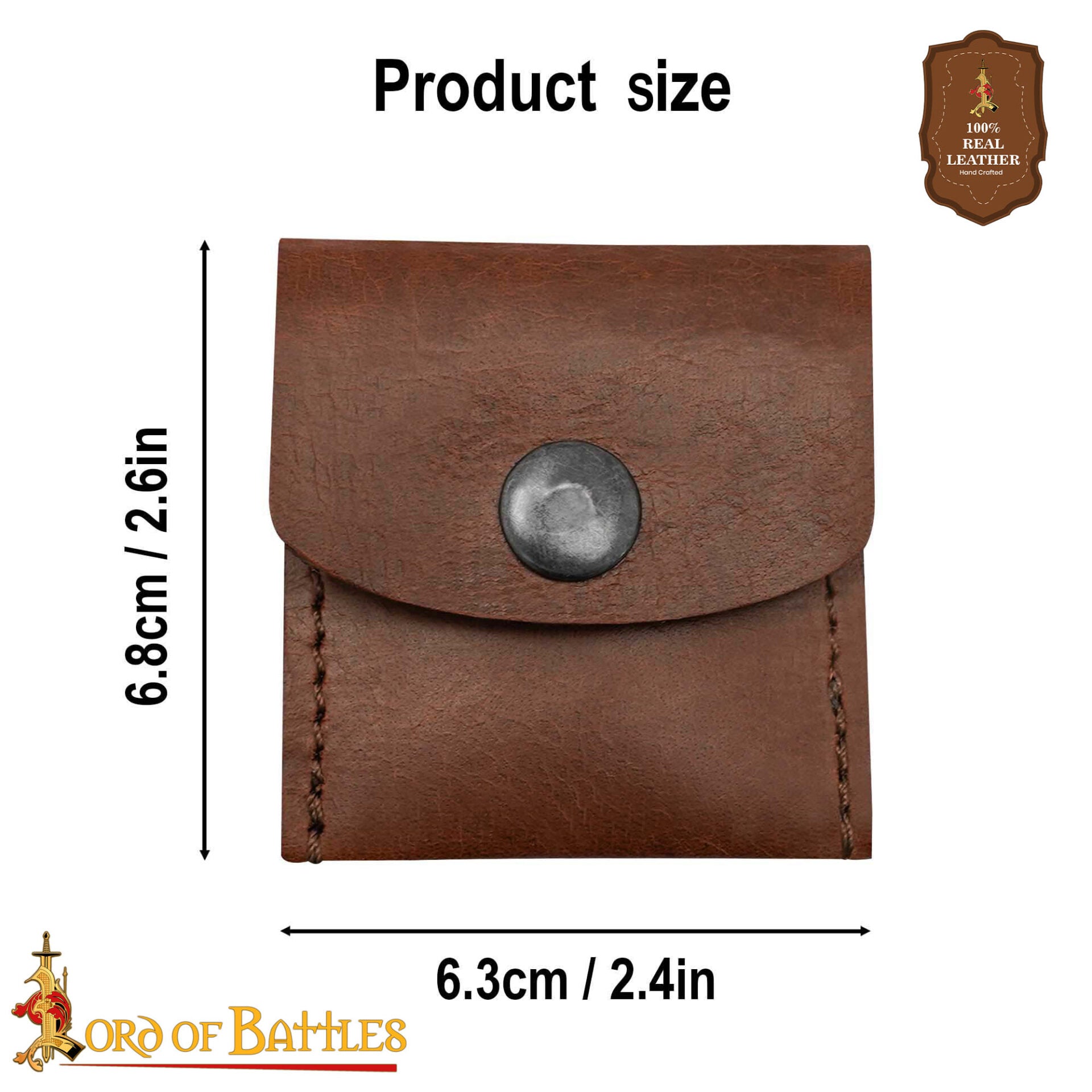 Monedero Artesanal de Piel Auténtica Marrón - Cierre a Presión de Estilo Medieval - Imagen 3