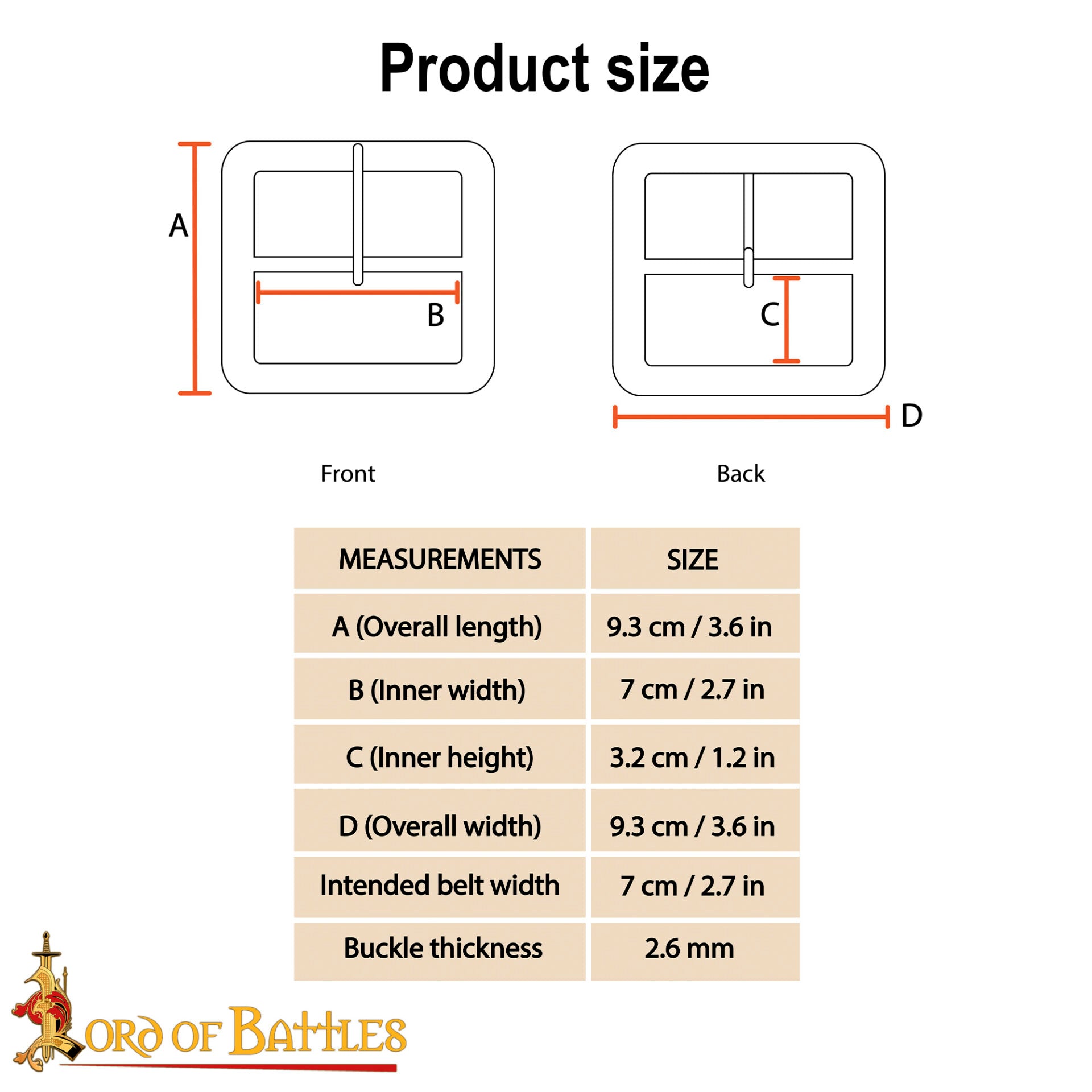 Hebilla Cuadrada Medieval de Latón Macizo - 3.6" para Cinturones Anchos de Cuero y Accesorios de Disfraces - Imagen 3