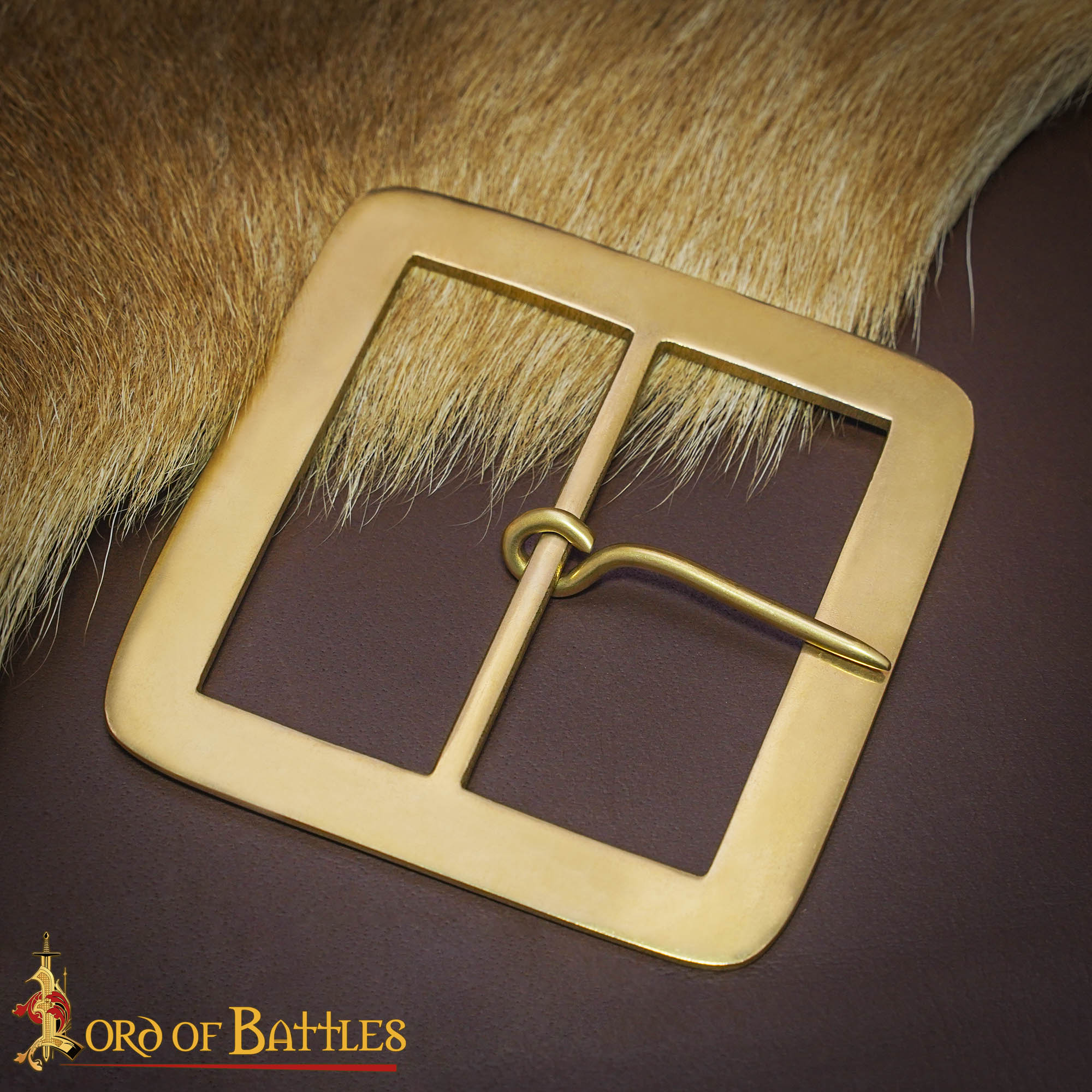 Hebilla Cuadrada Medieval de Latón Macizo - 3.6" para Cinturones Anchos de Cuero y Accesorios de Disfraces - Imagen 1