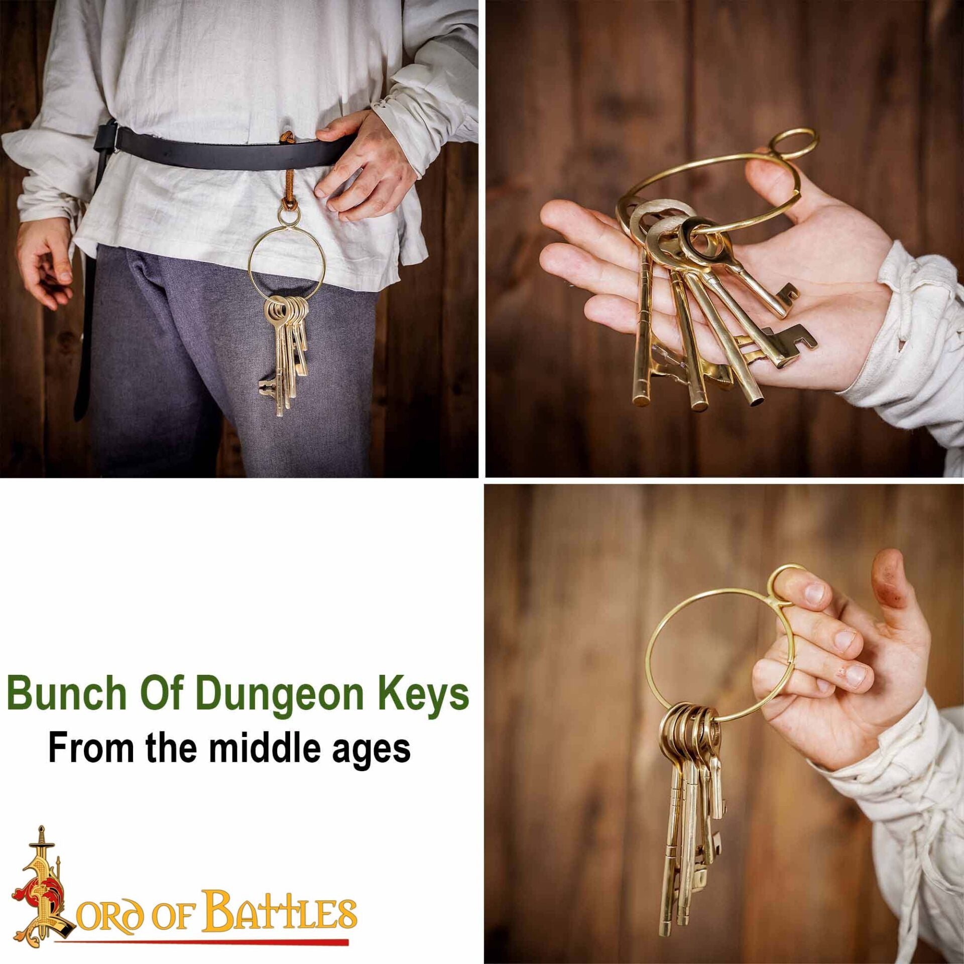 Juego de Llaves Medievales de Latón para Mazmorras - Réplica Histórica de 5 Piezas para Decoración Pirata y Salas de Escape - Imagen 8