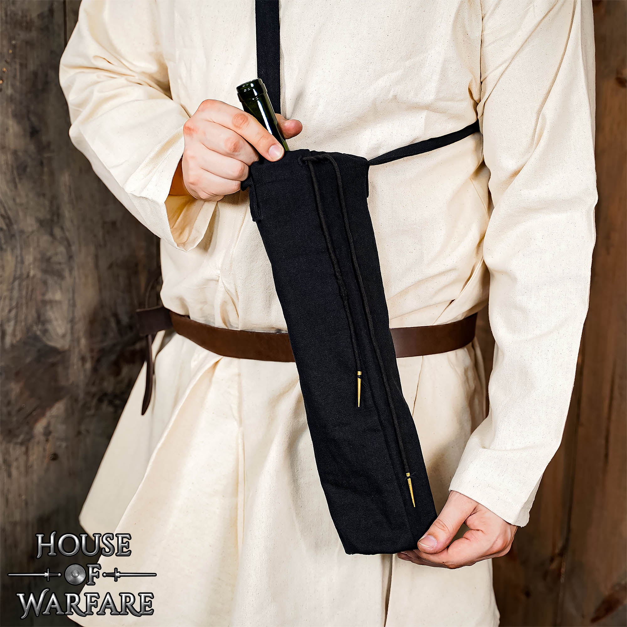 Funda de Lona Portátil con Cordón para Botellas Negro | Funda Duradera para Botellas - Imagen 5