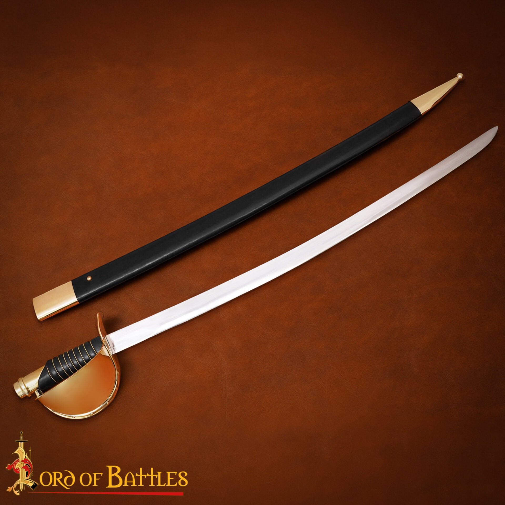 Espada Corvo Naval del Siglo Xix - Hoja de Acero Al Carbono con Guarda de Latón y Vaina de Cuero - Imagen 1