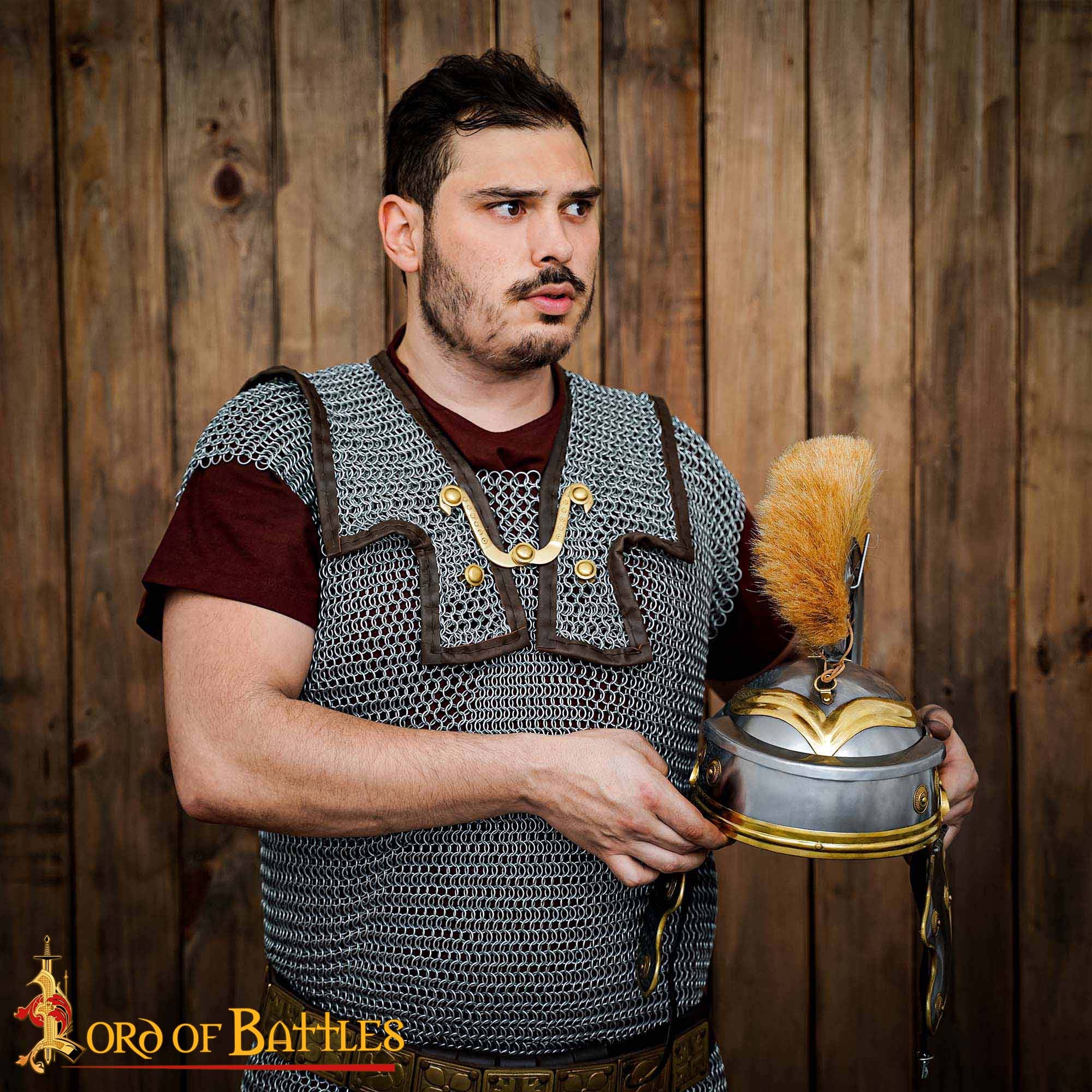 Casco de Centurión Galo Imperial Romano - Acero de Calibre 18 con Aditamento de Cresta de Hierro y Forro de Cuero - Imagen 2