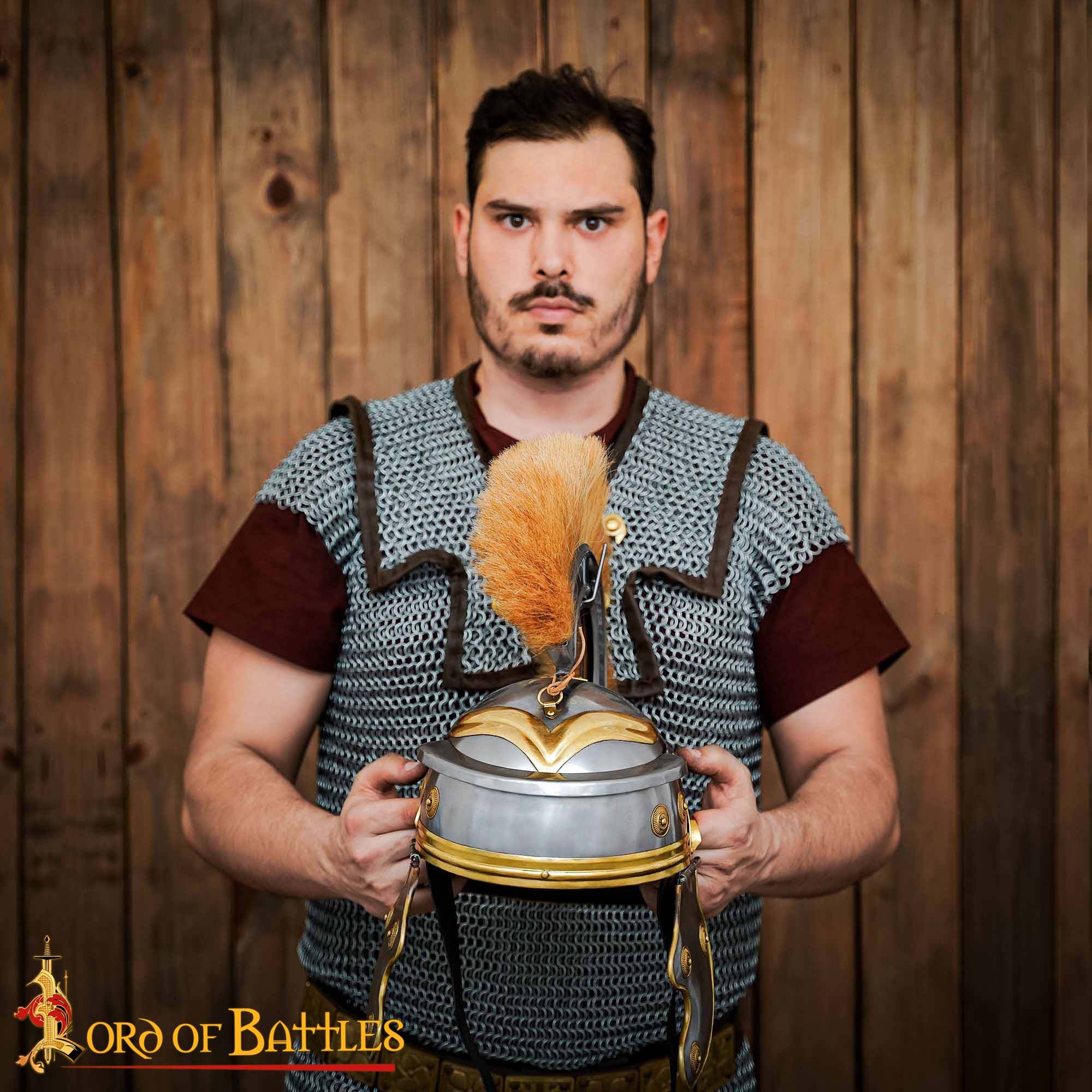 Casco de Centurión Galo Imperial Romano - Acero de Calibre 18 con Aditamento de Cresta de Hierro y Forro de Cuero - Imagen 6