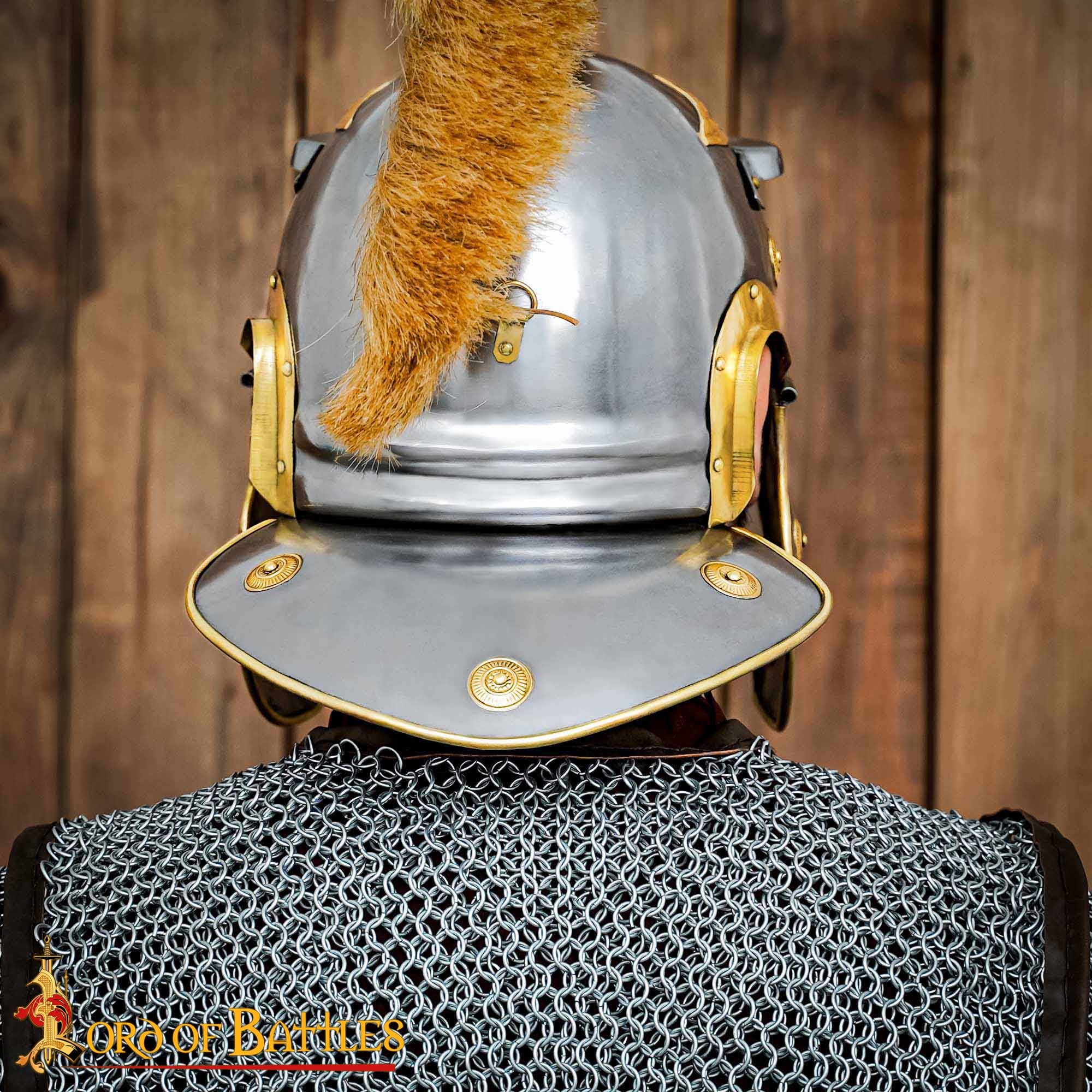 Casco de Centurión Galo Imperial Romano - Acero de Calibre 18 con Aditamento de Cresta de Hierro y Forro de Cuero - Imagen 7