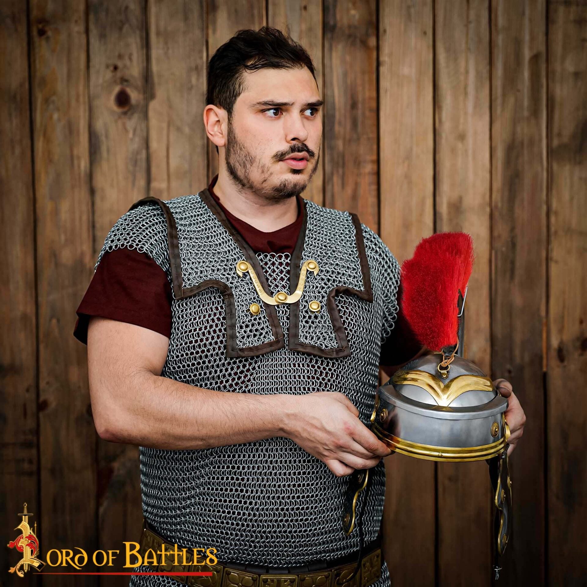 Casco de Galo Imperial Romano del Siglo I con Cresta Roja, Hecho a Mano de Forma Tradicional - Acero y Latón Pulidos - Imagen 13