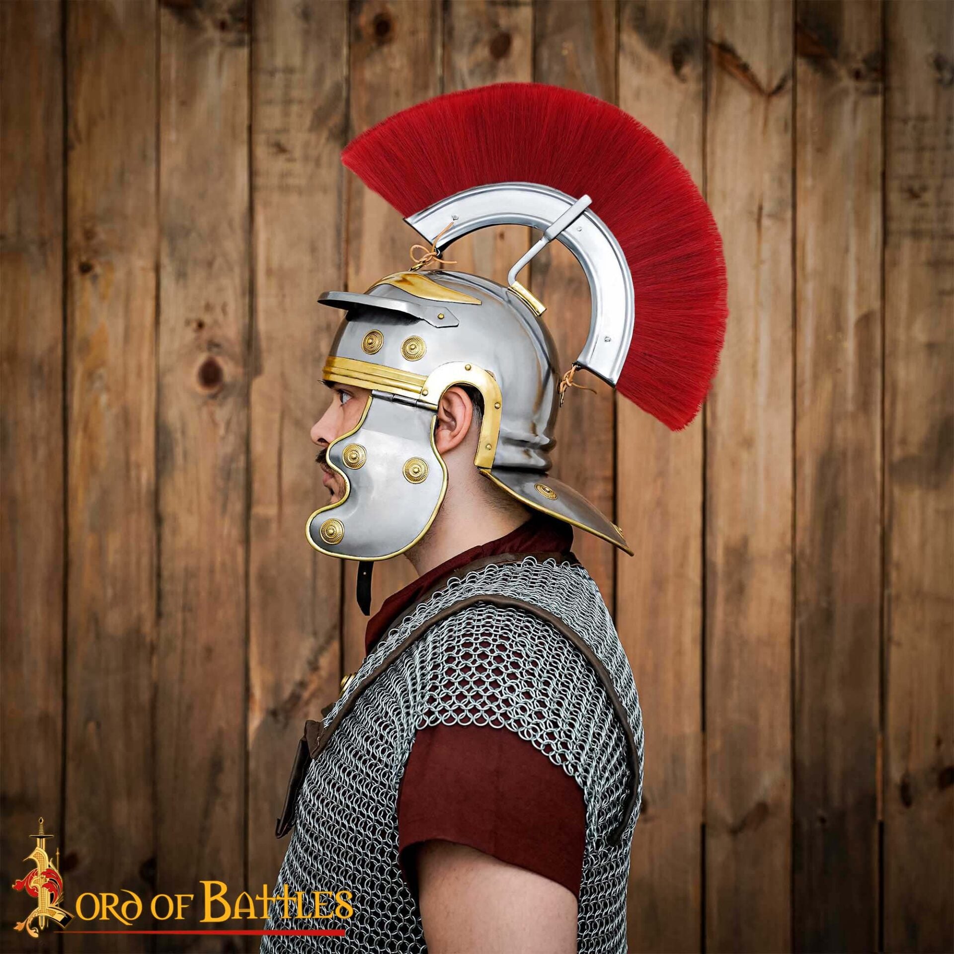 Casco de Galo Imperial Romano del Siglo I con Cresta Roja, Hecho a Mano de Forma Tradicional - Acero y Latón Pulidos - Imagen 1