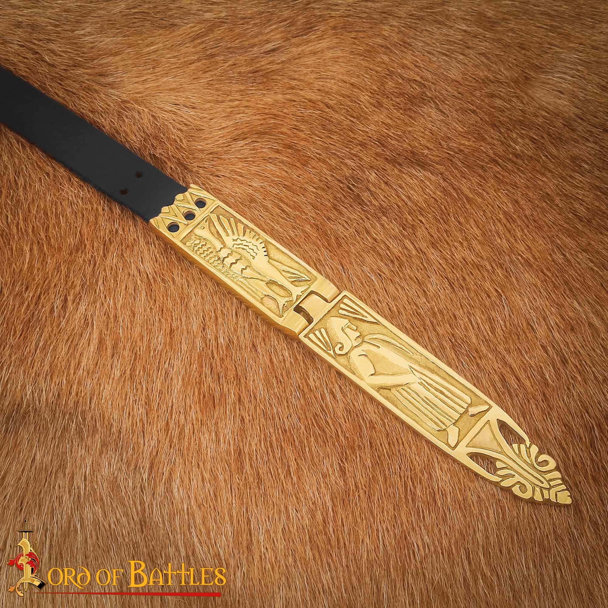 Vaina de Espada Vikinga de Latón - 16,5 Cm Guarnición Grabada con Diseño de Bisagra - Imagen 2