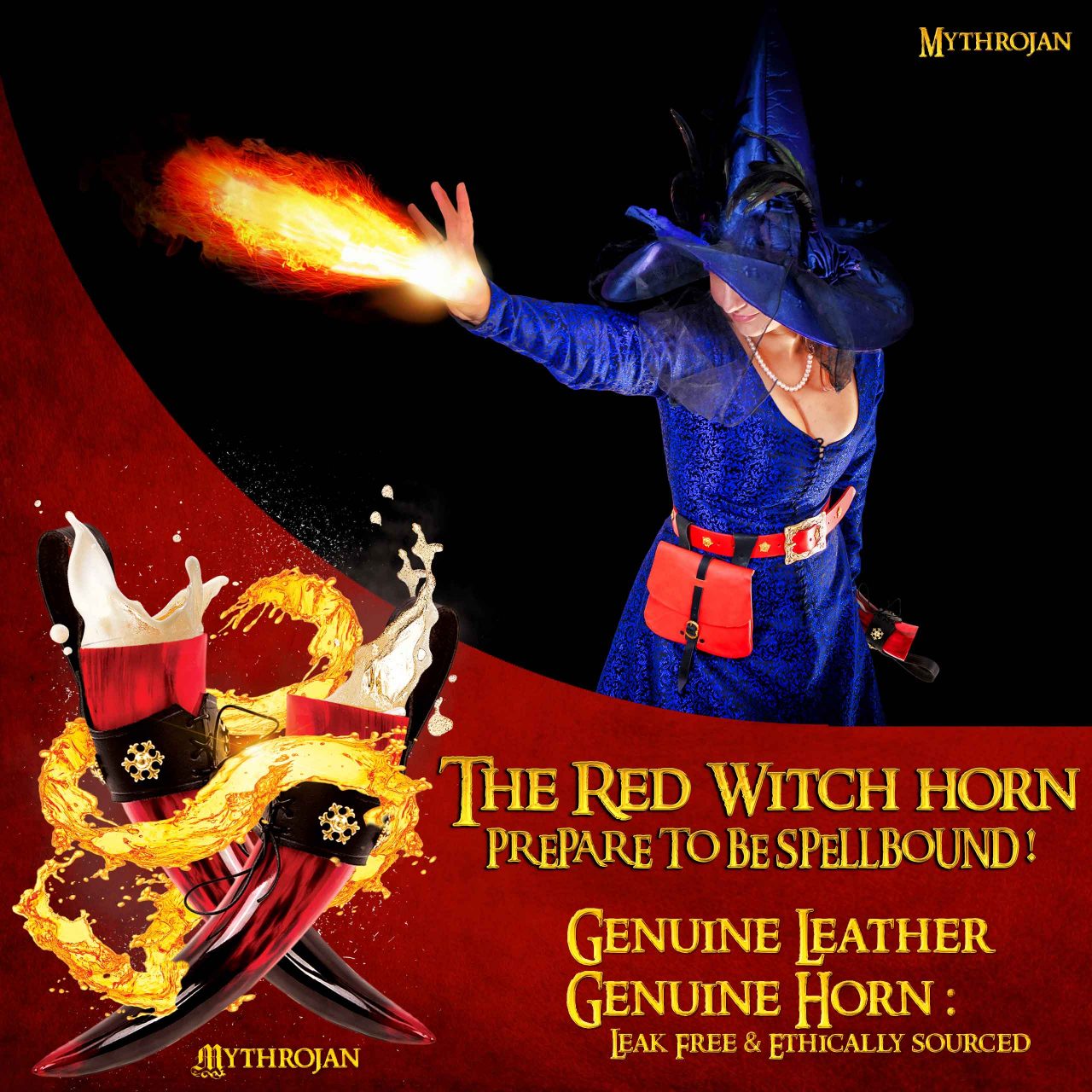 Taza Medieval para Beber Hidromiel 400ml Rojo Vikingo Cuerno de Buey con Soporte de Cuero Negro Pulido - Imagen 9