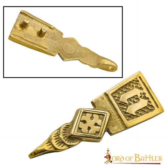 Intrincado Cinturón Medieval de Latón Macizo Accesorio Funcional Chape - Imagen 2