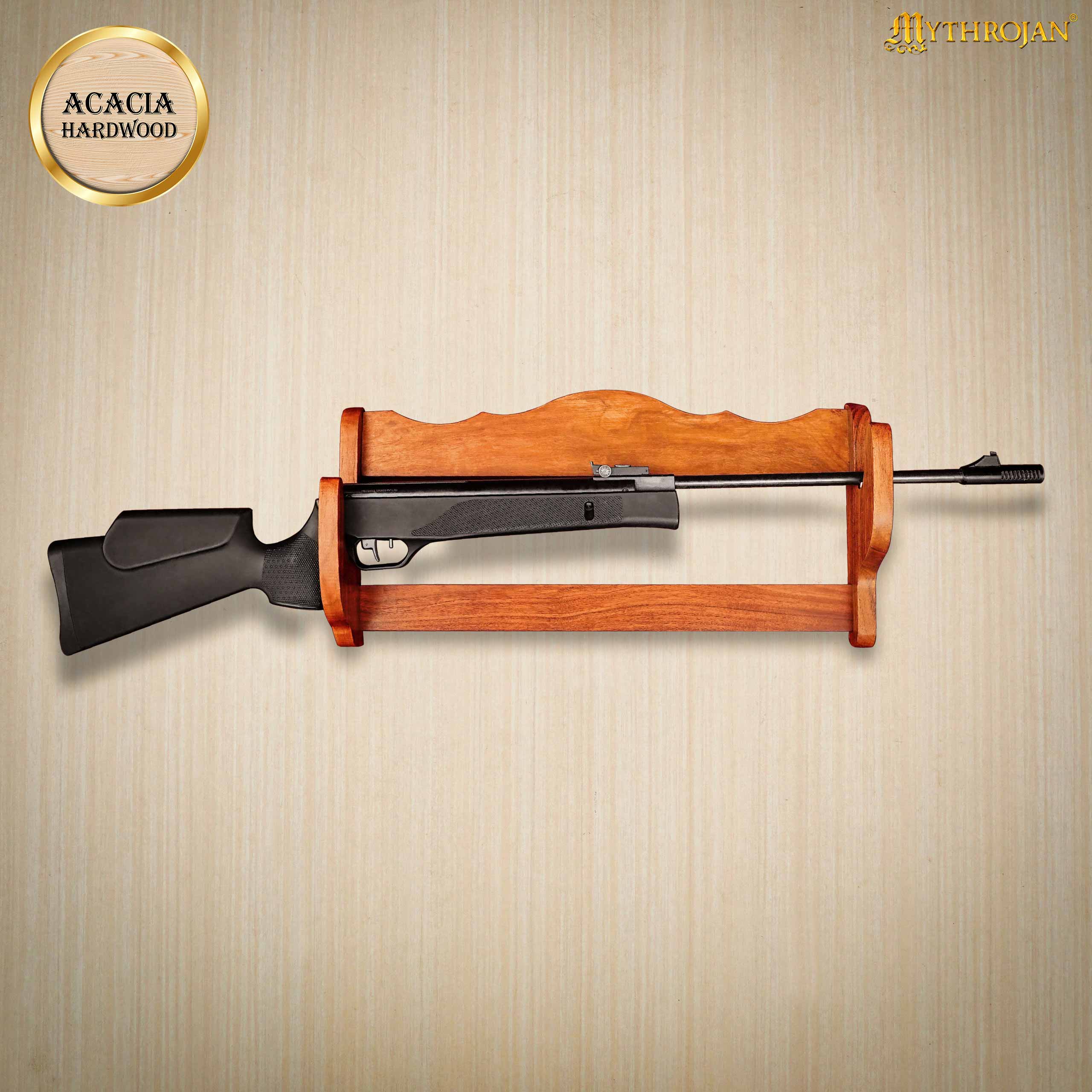 Mythrojan Sólida Madera Dura Pistola Rifle Display Wall Mount Stand 24 "x5.1 "x11.2" - Imagen 2