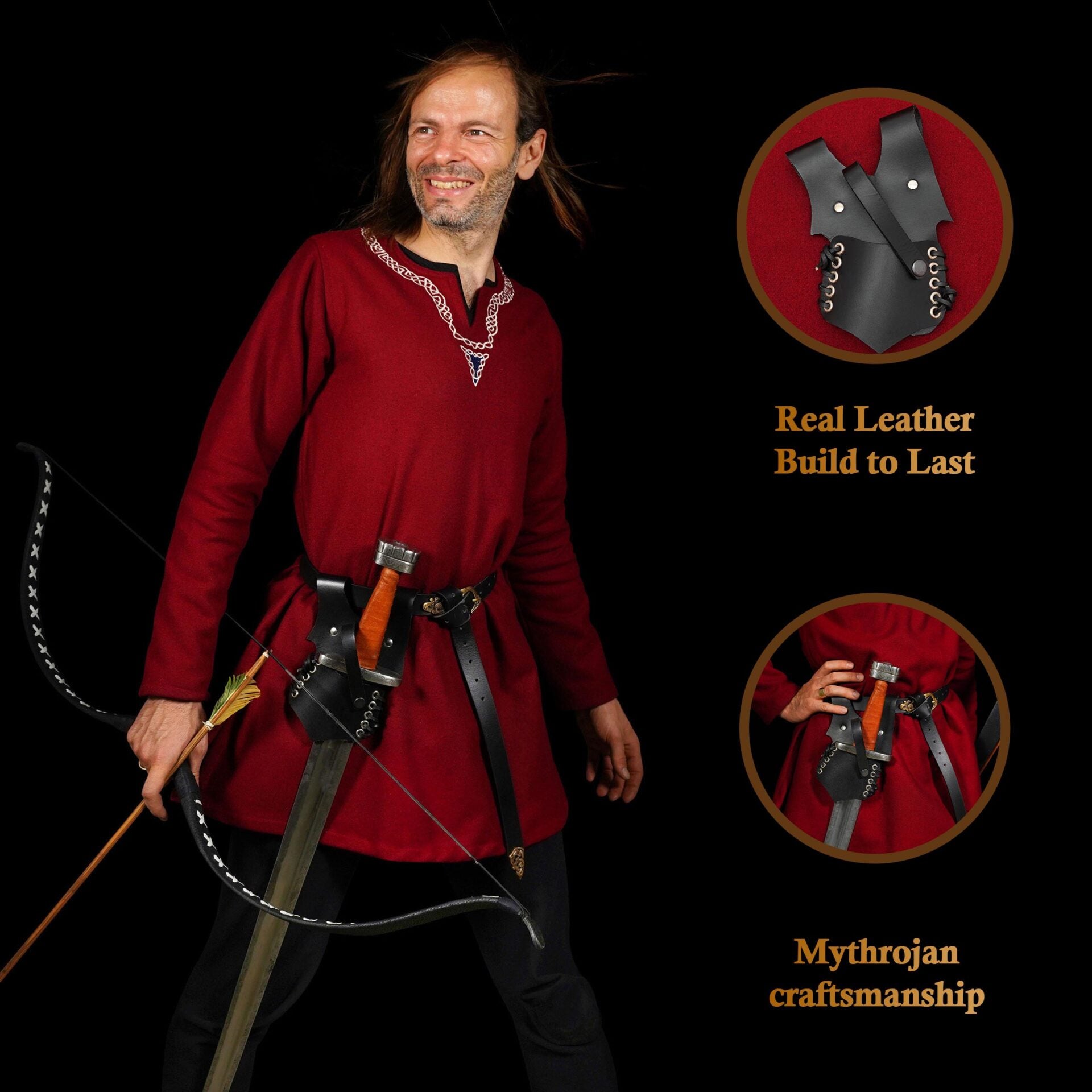 Mythrojan Renacimiento Medieval Espada de Cuero Rana Espada Larp Disfraz Accesorio - Imagen 2