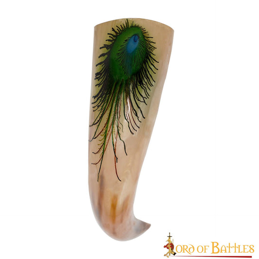 "la Pluma Mística" Cuerno para Beber 500 - 600 Ml Cuerno de Buey Auténtico Hecho a Mano - Descatalogado - Imagen 2