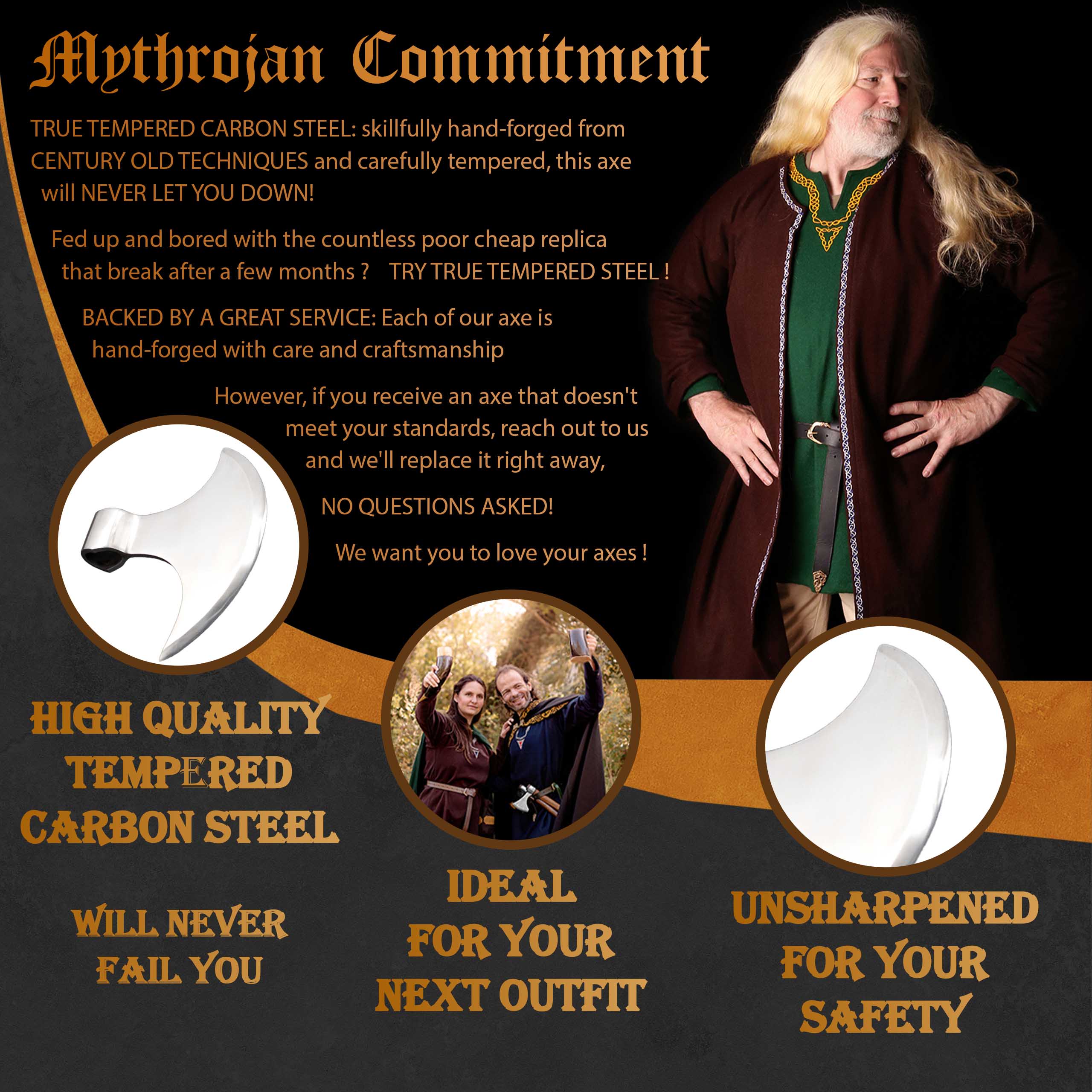 Mythrojan Medieval Vikingo Hacha Batalla Listo Axehead Reenactment Renacimiento Disfraz - Imagen 2