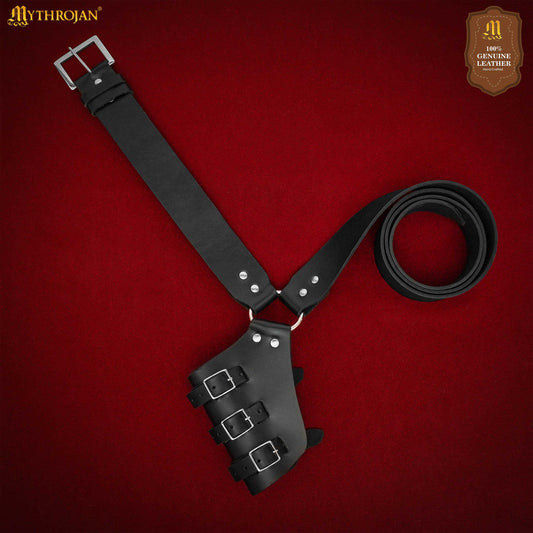 Mythrojan Baldric Cinturón Espada Cuero Funda Daga Medieval : Zurdo - Imagen 2
