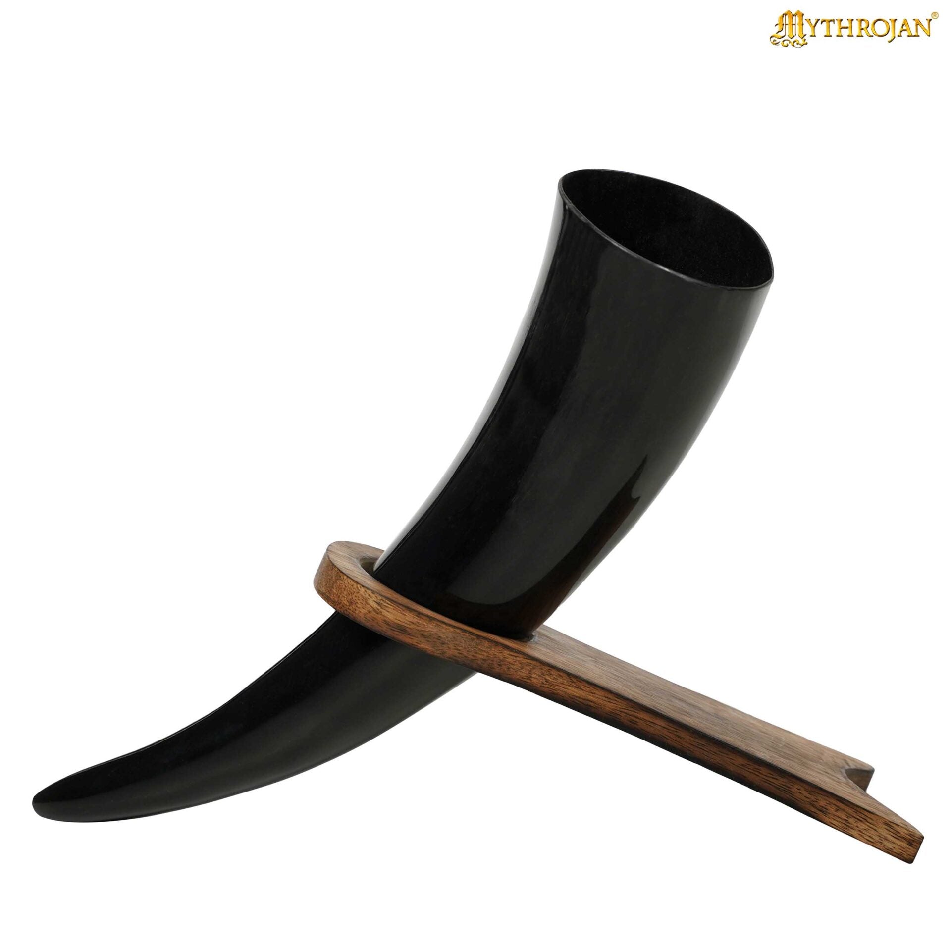 Mythrojan Estante de Cuerno para Beber de Madera Maciza | Acabado Natural Soporte Vikingo para Aguamiel | Soporte Medieval para Cuerno - Imagen 9