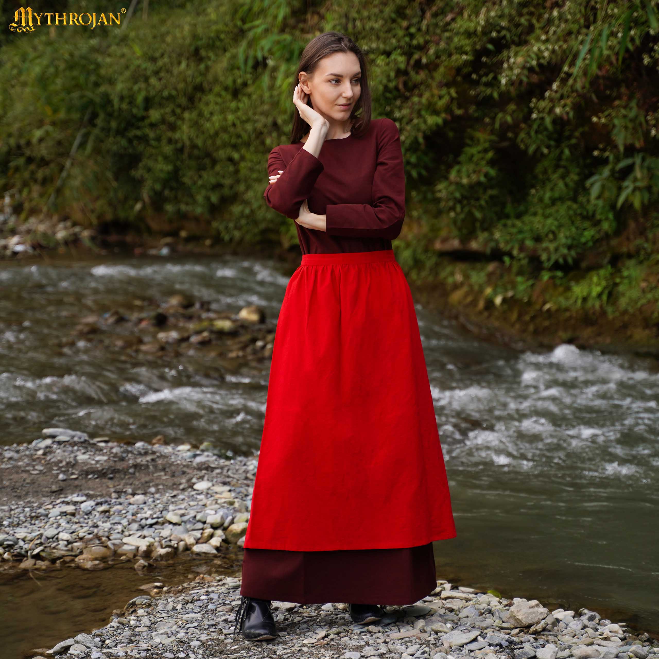 Mythrojan Medieval Ecru Delantal: Ideal para Cocinar Hornear, Feria del Renacimiento, Recreación, Larp, Cosplay Rendimiento, Maid Traje, Retro Cintura Delantales para Mujeres, Niñas, Camarera - Imagen 1