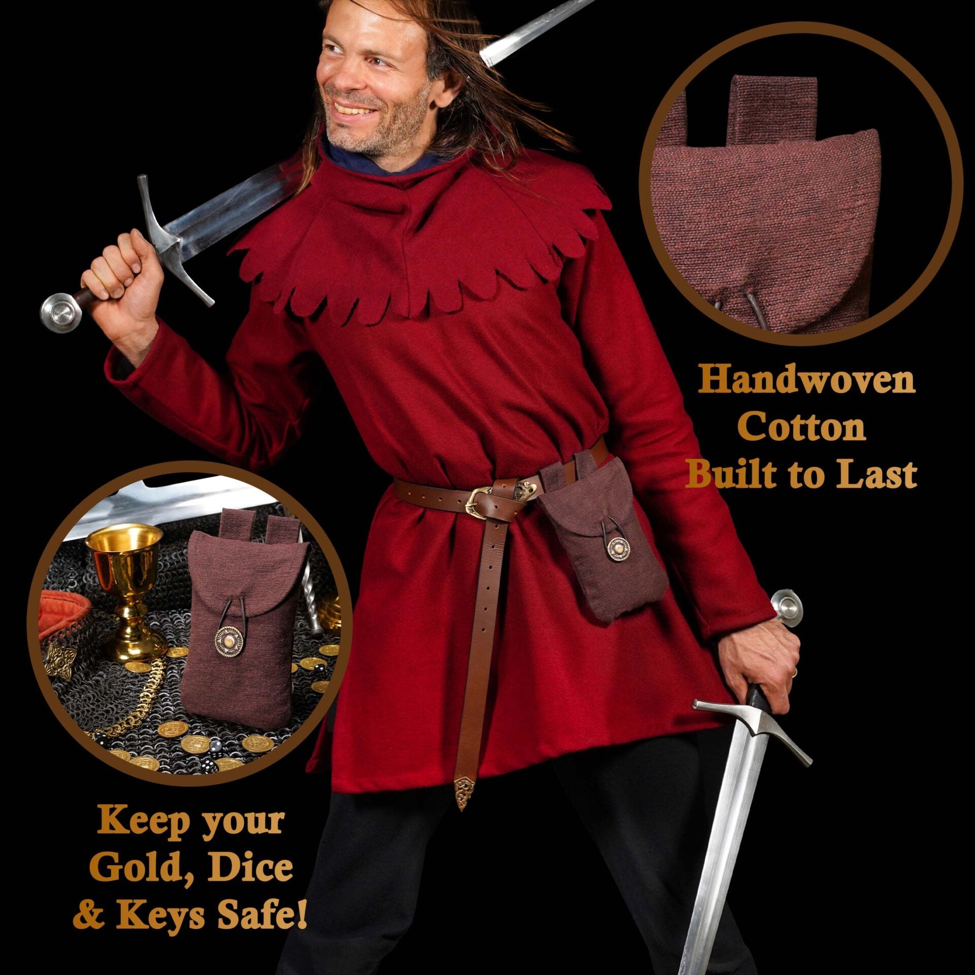 Mythrojan Bolsa de Cinturón de Gamuza Grande, Ideal para Sca Larp Reenactment y Ren Feria, Cuero de Gamuza, Citrus , 7.2 "× 4.7 " - Imagen 2